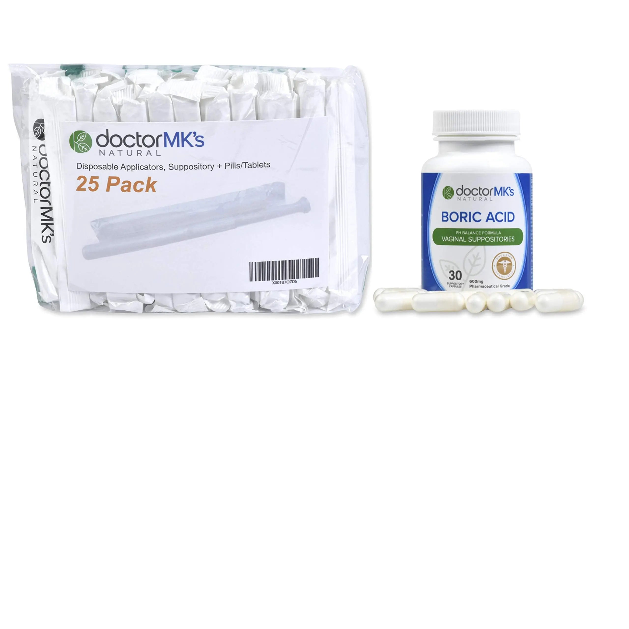doctor MK's NATURAL Boric Acid Suppossitories (600mg) with Individually Wrapped Applicators doctor MK's NATURAL Au supplements