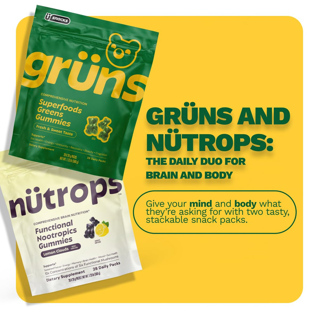 Nutrops Lions Mane Mushroom Gummies for adults, Functional Nootropics, Herbal Brain Supplement for Energy, Brain Health, Cognitive, Memory & Focus, Reishi, Chaga, Cordyceps, Coriolus, 28 daily Packs Grüns Au supplements