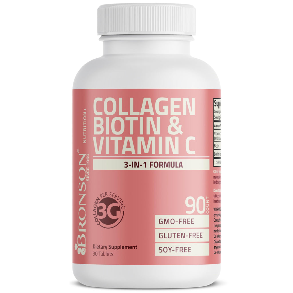 Bronson Collagen Peptides 3000mg (per Serving) with Biotin & Vitamin C - for Hair, Skin & Nails Support, Non-GMO, 90 Tablets