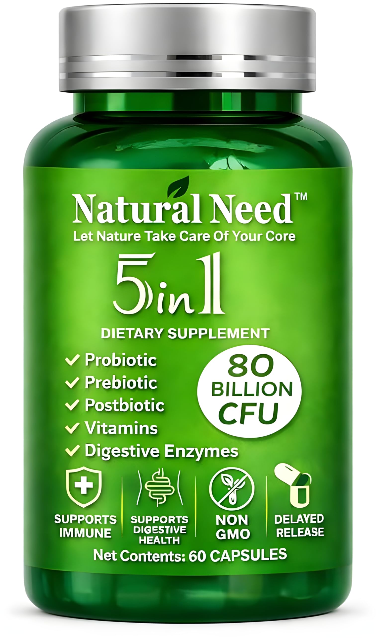 NATURAL NEED™ Gut Health – 5-in-1 Formula with Probiotics, Prebiotics, Postbiotics, Enzymes & Vitamins (C,D3,B12,Zinc) – Delayed Release Capsule – Supports Overall Digestion, Immunity & Gut – 60 Vegan NATURAL NEED Au supplements