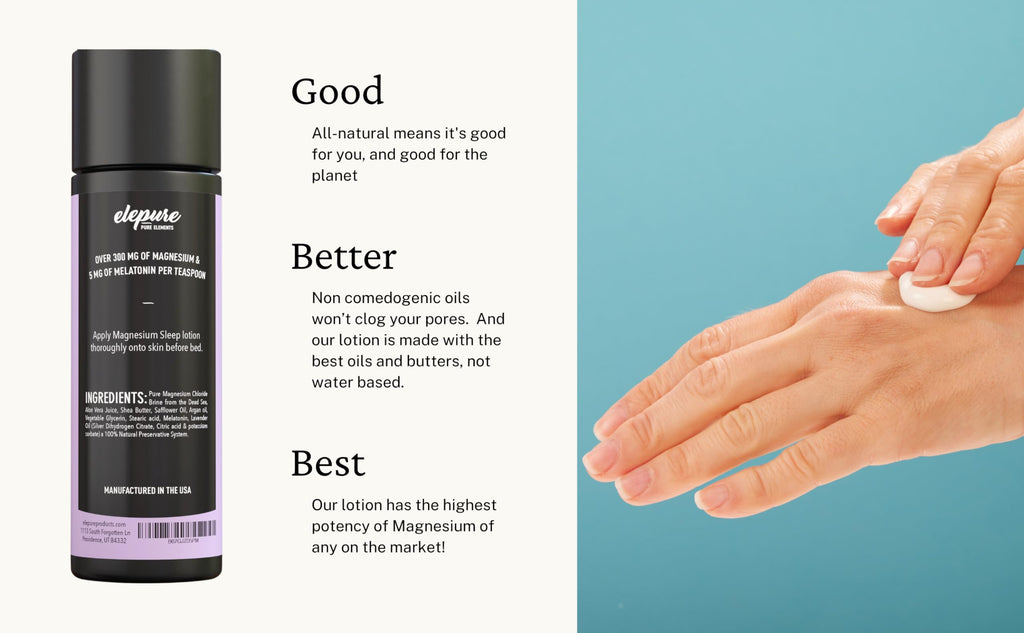 Elepure Pure Elements Magnesium Sleep Lotion with Lavender and Melatonin - Topical Application Night Cream- High Potency - Organic Materials - Large Size - Great Value - 8 fl. oz Elepure Pure Elements Au supplements