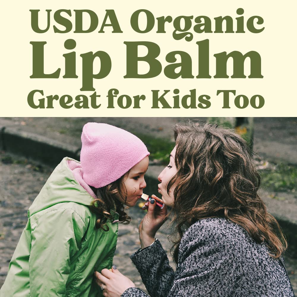 Earth's Daughter USDA Organic Lip Balm 6-Pack - Fruit Flavors, Beeswax, Coconut Oil, Vitamin E - Best Lip Repair