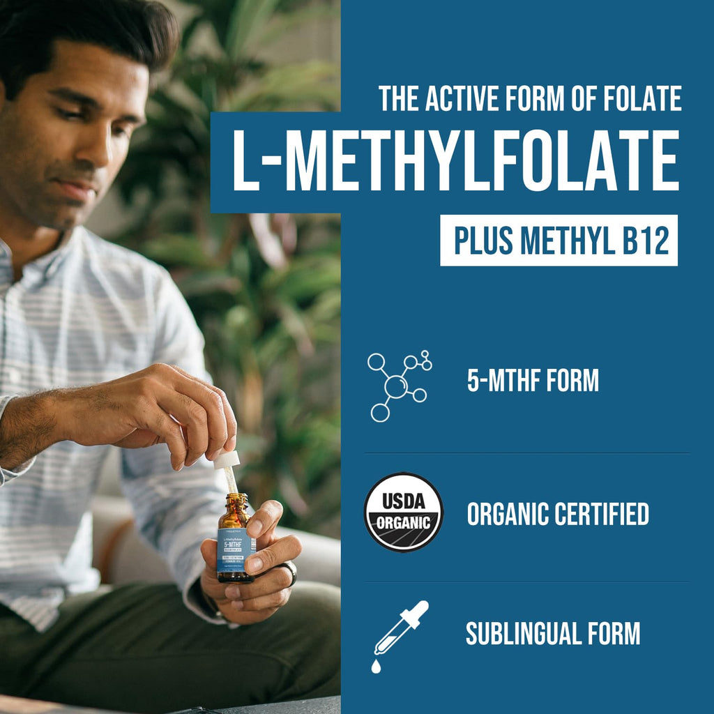 L Methyl Folate 15mg Plus Methyl B12 Cofactor – Organic Berry Flavor, High Potency Liquid Sublingual Active 5-MTHF Form - Supports Mood, Methylation
