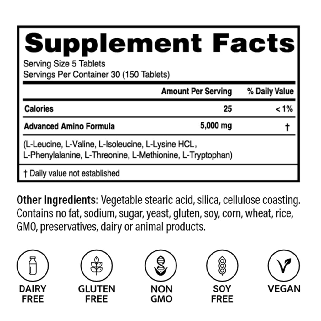 Advanced Bionutritionals – Advanced Amino Formula Tablets, Amino Acid Supplement, Build Muscle, Post Workout Recovery, Energy, Stamina, Non-GMO,