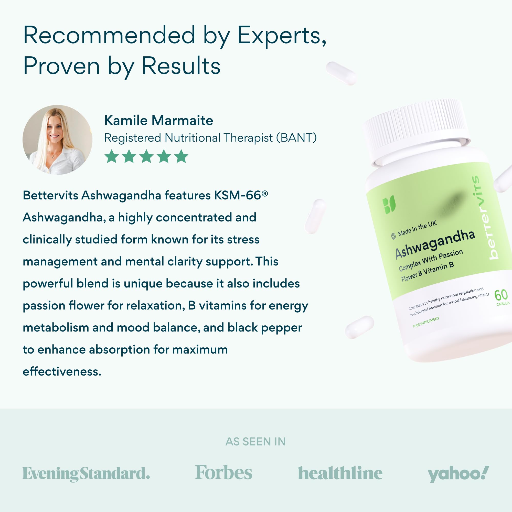 Bettervits Ashwagandha Complex with Passion Flower and Vitamin B – KSM-66® Organic Root Extract 800 mg – Supports Calm, Energy and Emotional Balance – 60 Capsules Bettervits Au supplements