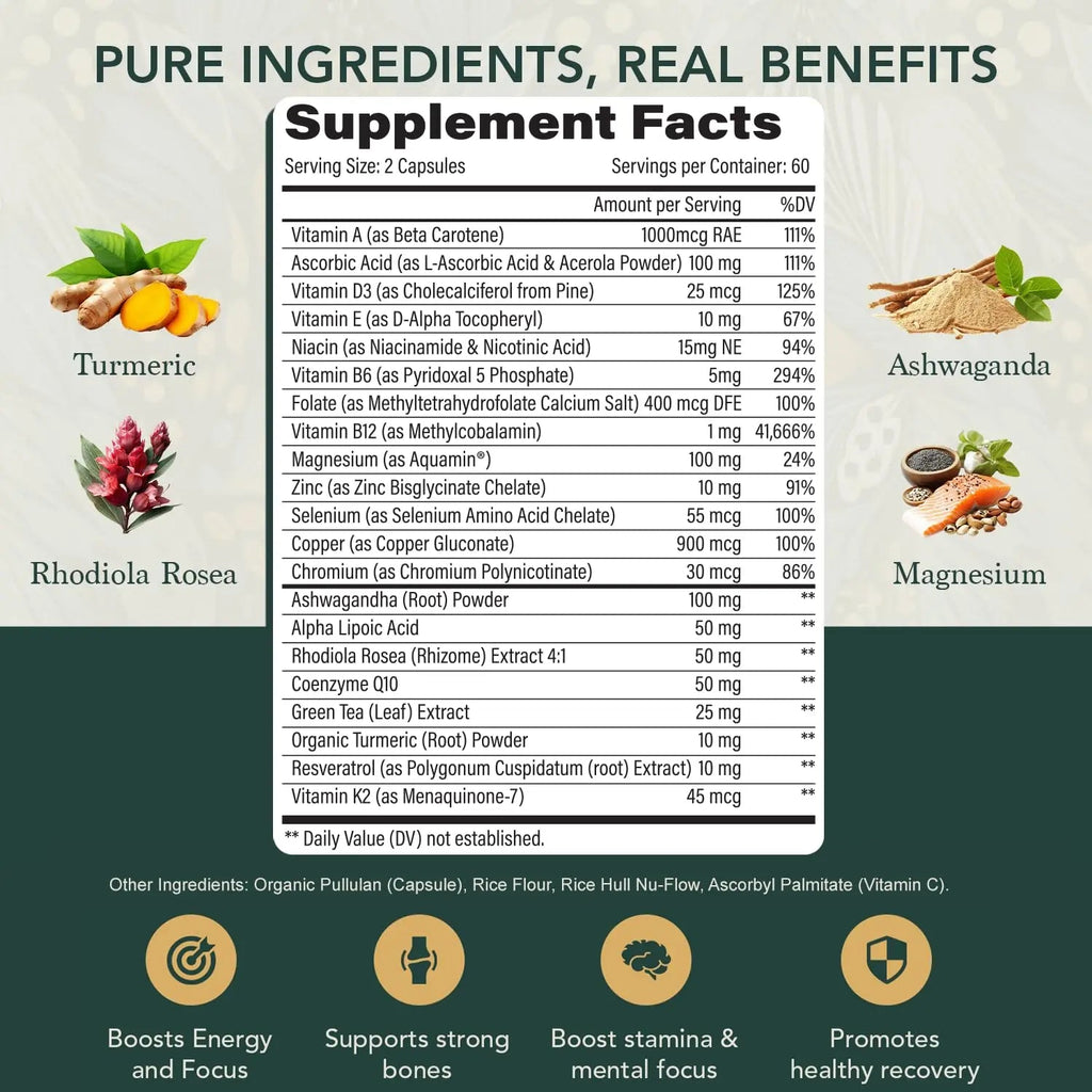 Multivitamin for Men with Vitamin D, K2, Zinc, Vitamin B12, A, E, B6, Calcium – Immune Health & Energy Support Daily Mens Multivitamins Elements of LIfe Au supplements