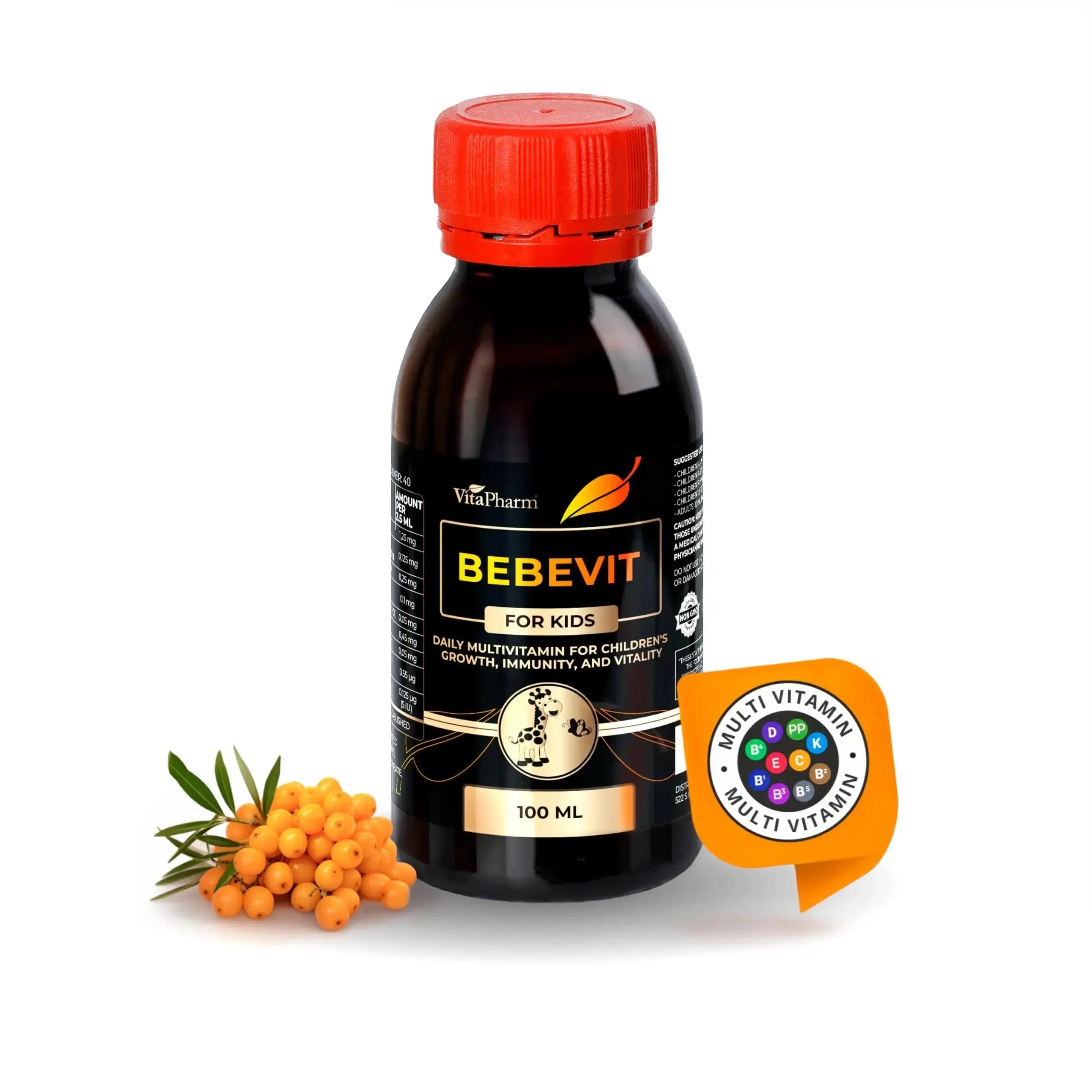 BEBEVIT Liquid Multivitamin for Kids – Sugar-Free & Non-GMO Formula with Vitamins A, C, D3, E, K2 & B-Complex – Daily Support for Growth, Immunity VitaPharm Au supplements