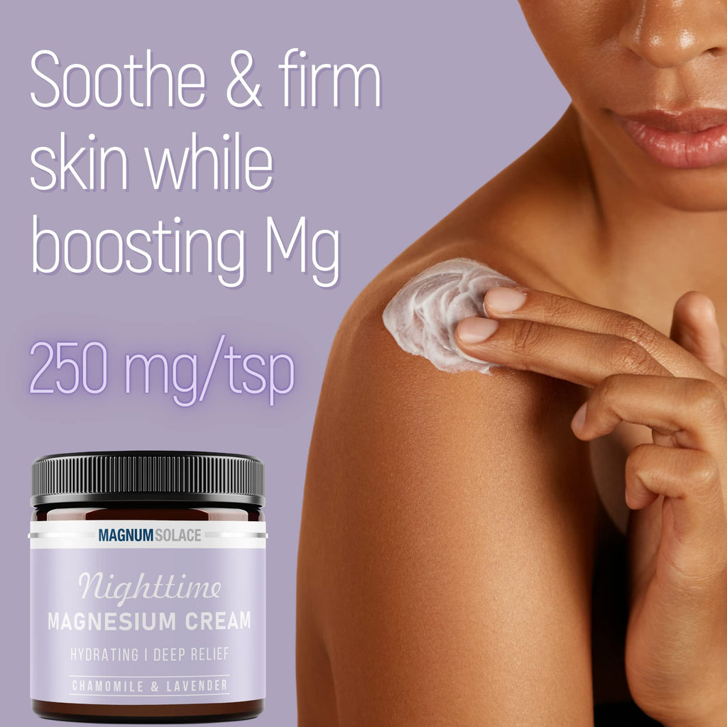 Magnum Solace Magnesium Lotion – Nighttime Magnesium Cream – Apply to Legs, Arms or Chest - Topical Magnesium Chloride – USA Made and Safe for Kids (Chamomile Lavender) Magnum Solace Au supplements