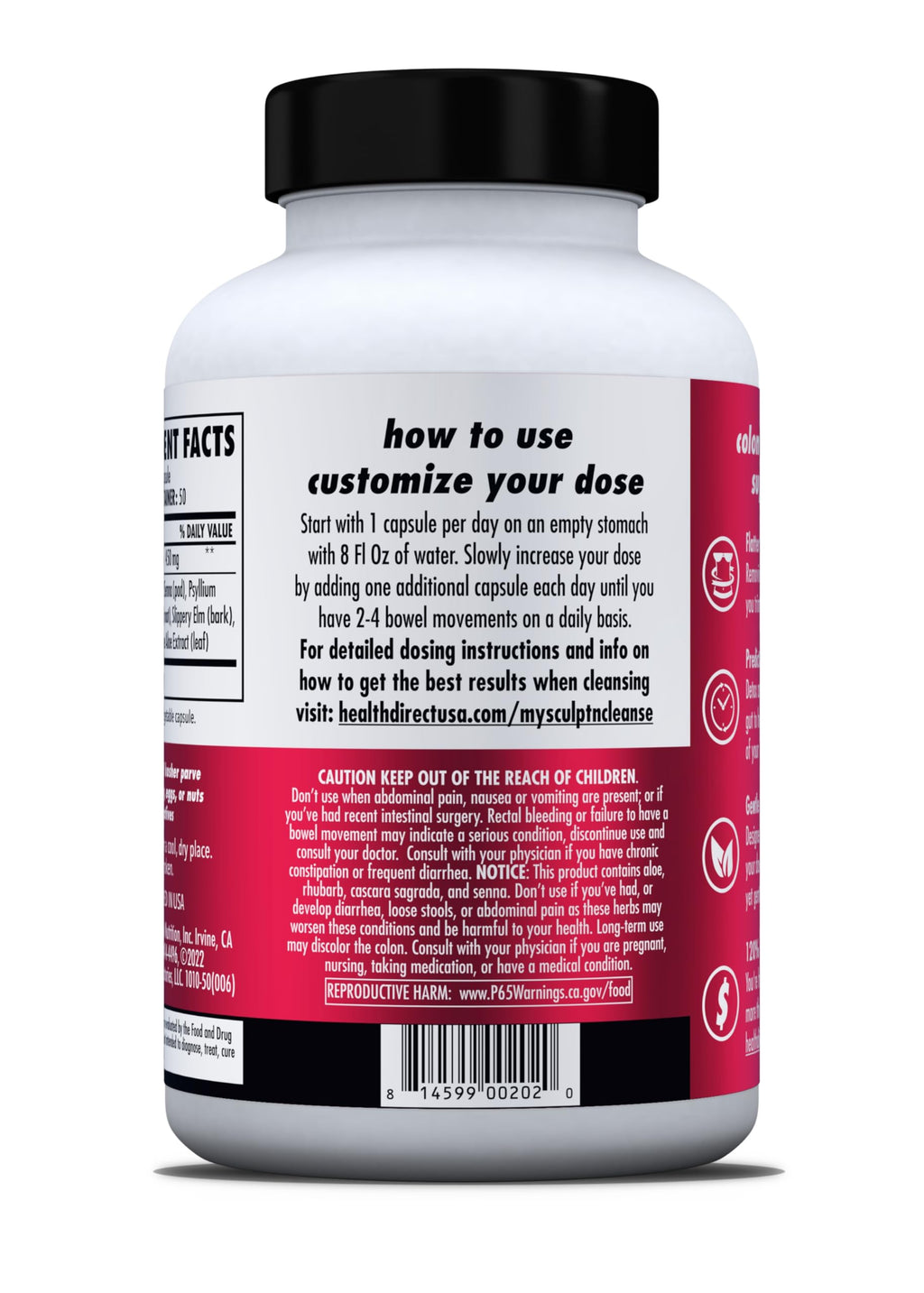 HEALTH DIRECT Sculpt n' Cleanse - Herbal Colon Cleanse for Digestive Health & Regularity - Natural Detox & Gut Flush Supplement - 50 Veggie Capsules