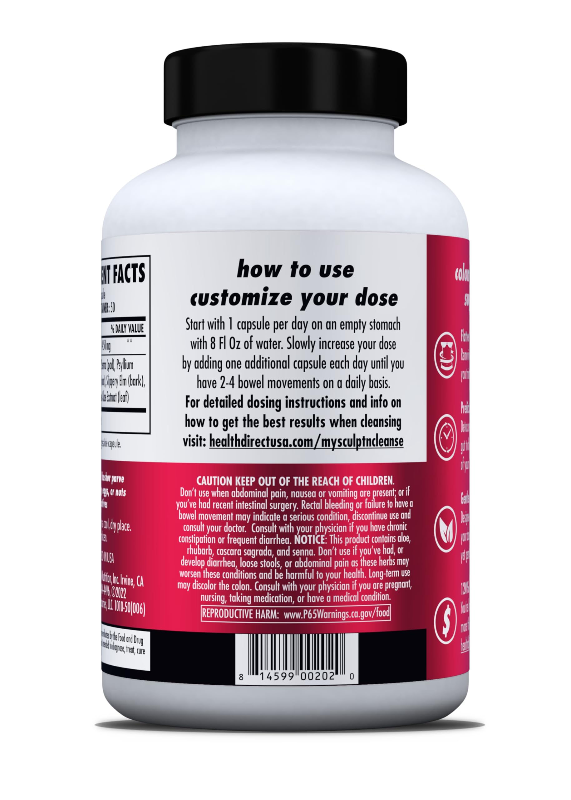 HEALTH DIRECT Sculpt n' Cleanse - Herbal Colon Cleanse for Digestive Health & Regularity - Natural Detox & Gut Flush Supplement - 50 Veggie Capsules