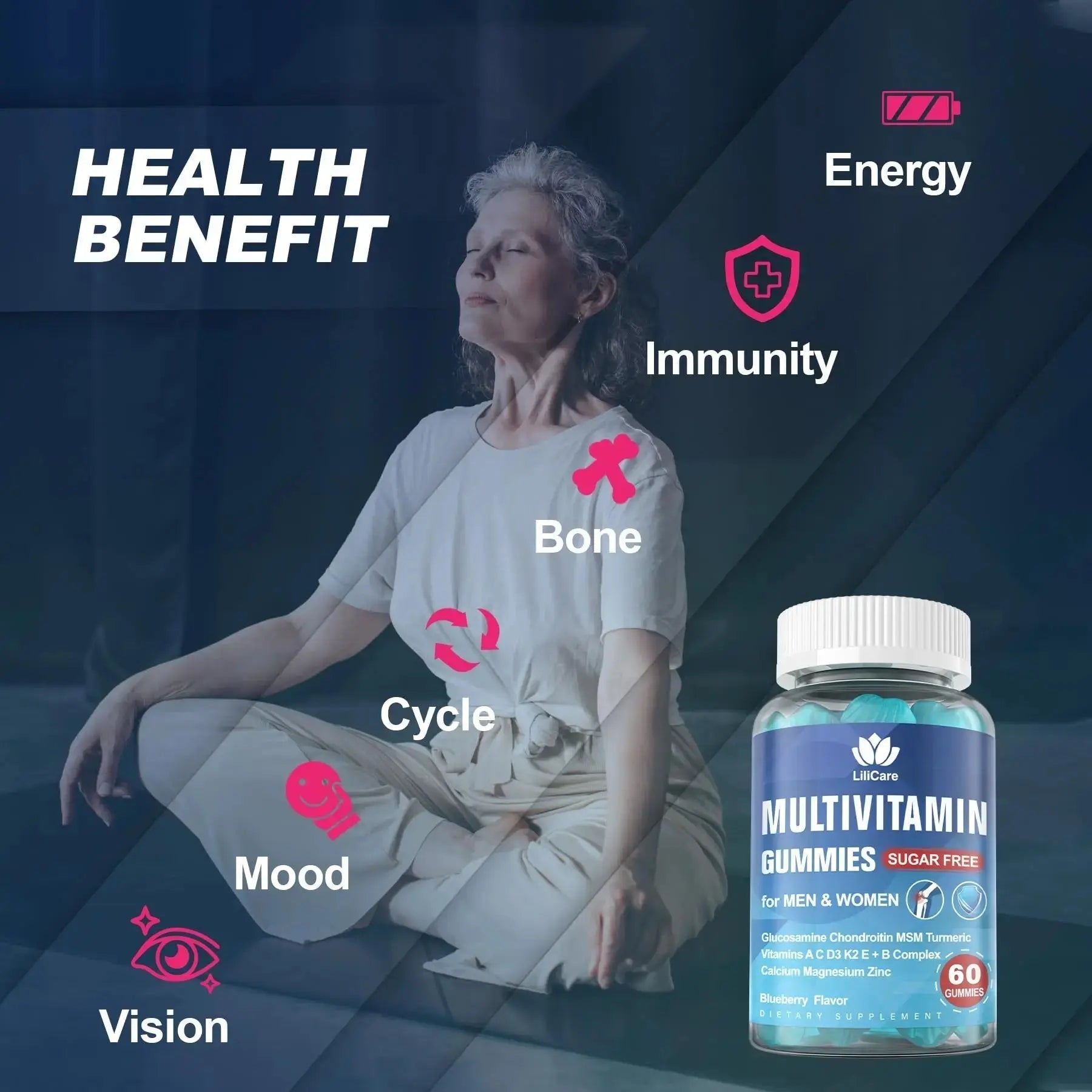 Methylated Multivitamin for Men/Women Gummies, Mens/Womens Multivitamin 50 Plus, with Glucosamine Chondroitin MSM Echinacea Sugar Free LILICARE Au supplements