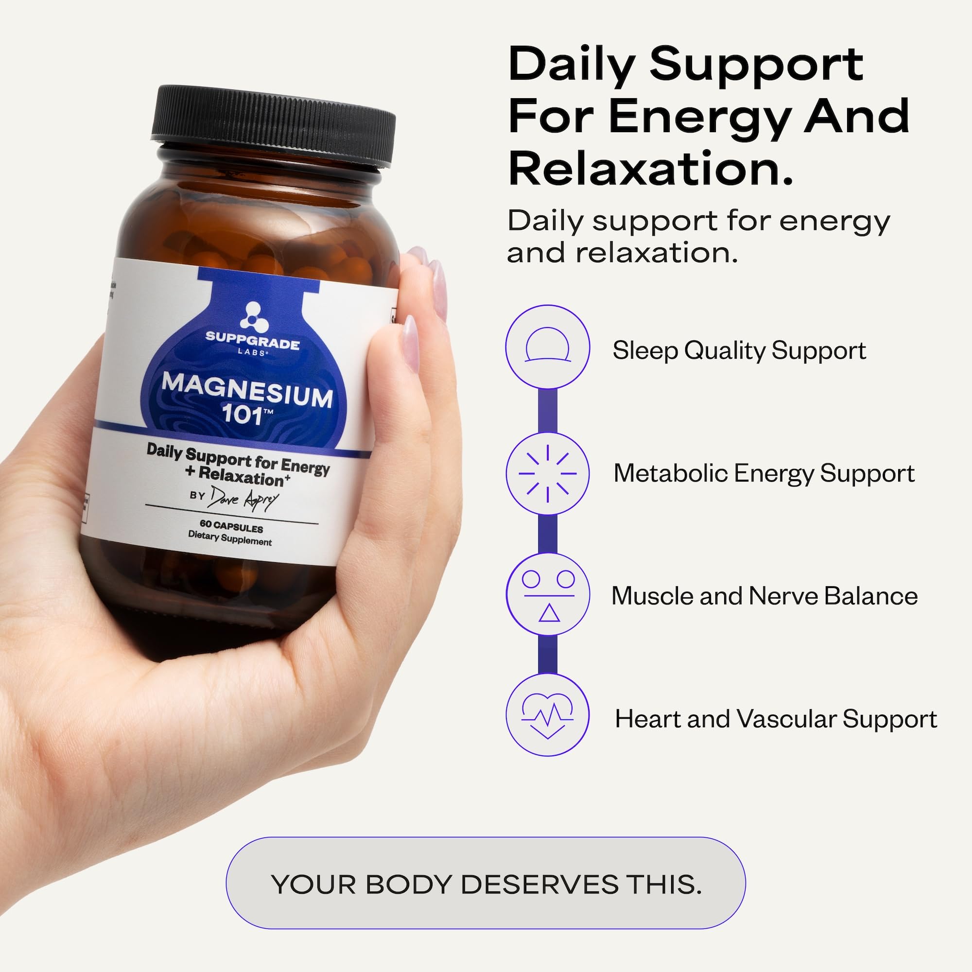 Suppgrade Labs Magnesium 101 by Dave Asprey | Daily Support for Sleep, Metabolism, Relaxation, & Heart Health | 300 mg Chelated Magnesium Bisglycinate | High Absorption Magnesium | 30 Day Supply Suppgrade Labs Au supplements