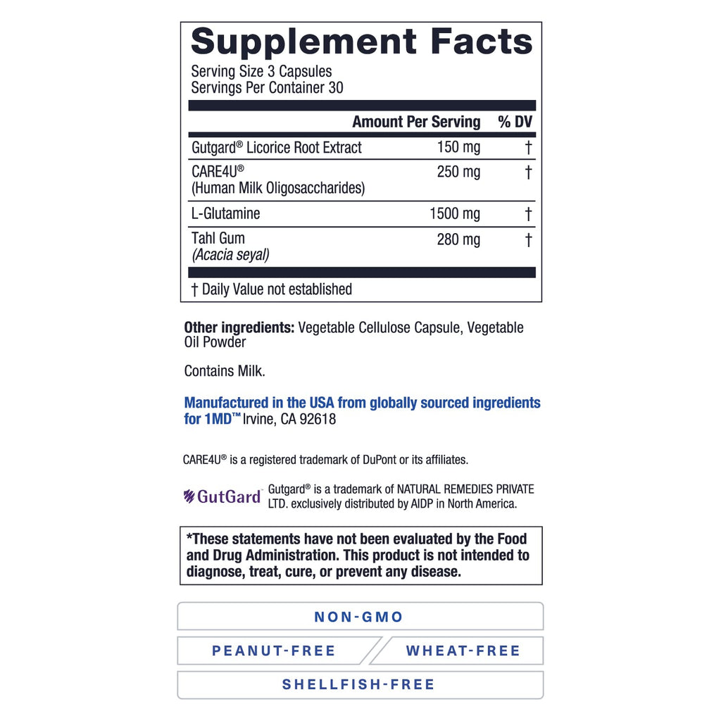 1MD Nutrition GutMD - L-Glutamine Capsules w/Prebiotic for Gut Health - L Glutamine Supplement - Supports Healthy Digestive