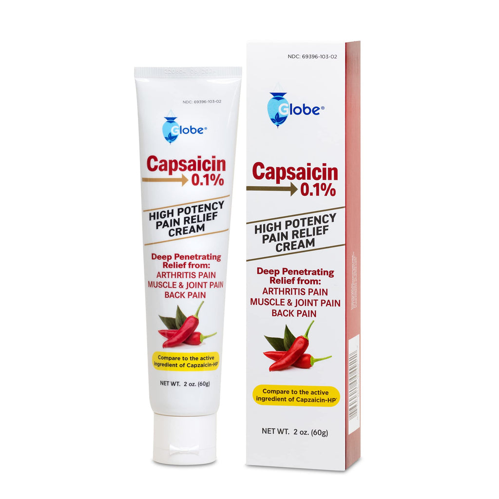 Globe (3 Pack) Capsaicin 0.1% High Potency Pain Relief Cream, Unscented (2 oz) Deep Penetrating Relief from: Arthritis, Muscle, Joint and Back Pain Globe Au supplements