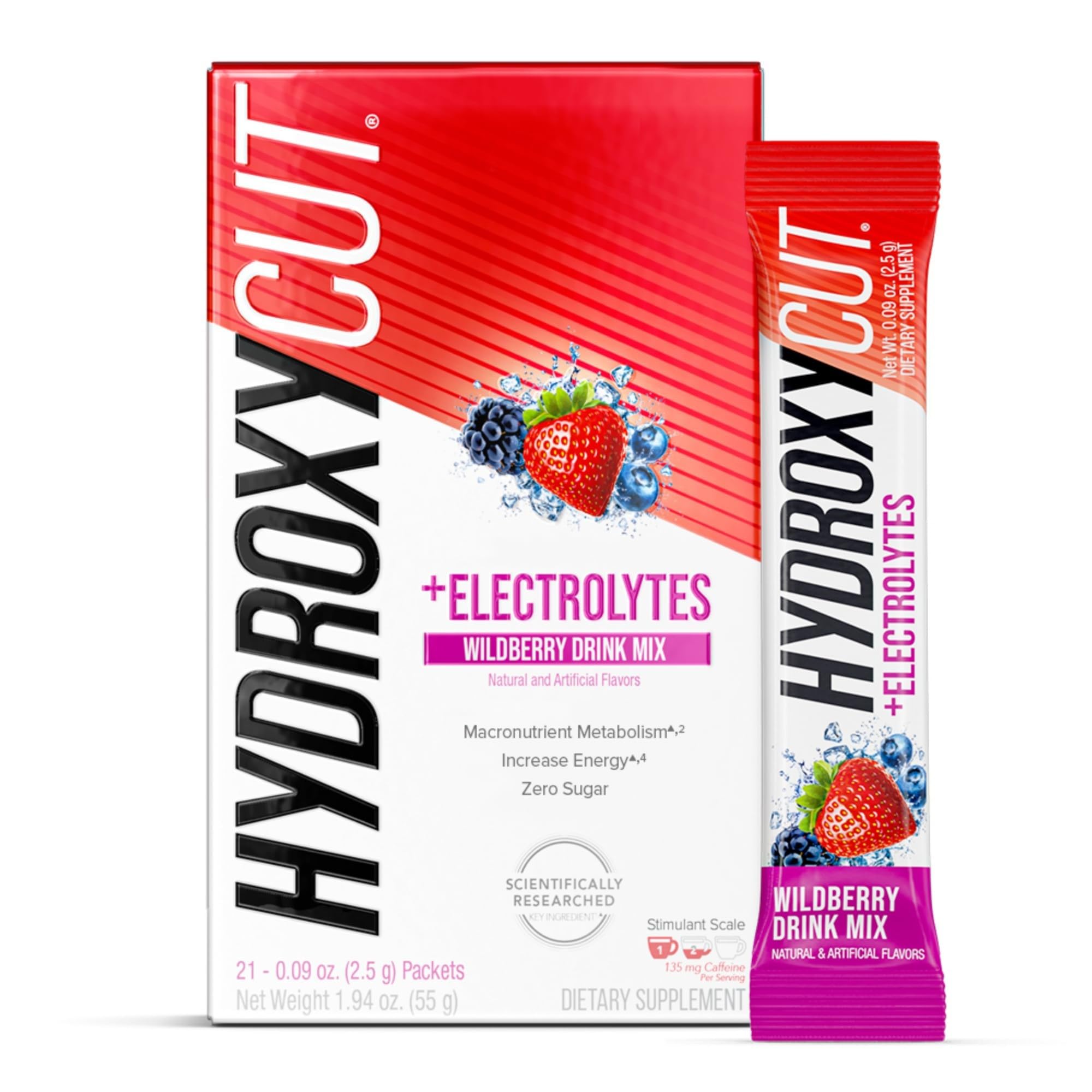 Hydroxycut Drink Mix, Wildberry Blast - 21 Travel-Size Packets - Zero Calories, Zero Sugar - Boost Metabolism, Burn Calories