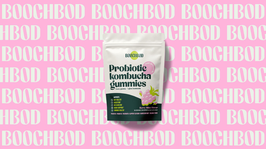 BoochBod - Probiotic Kombucha Gummy - Prebiotics, Probiotics, Postbiotics, Fiber Supplement, Slippery Elm, Dandelion Root