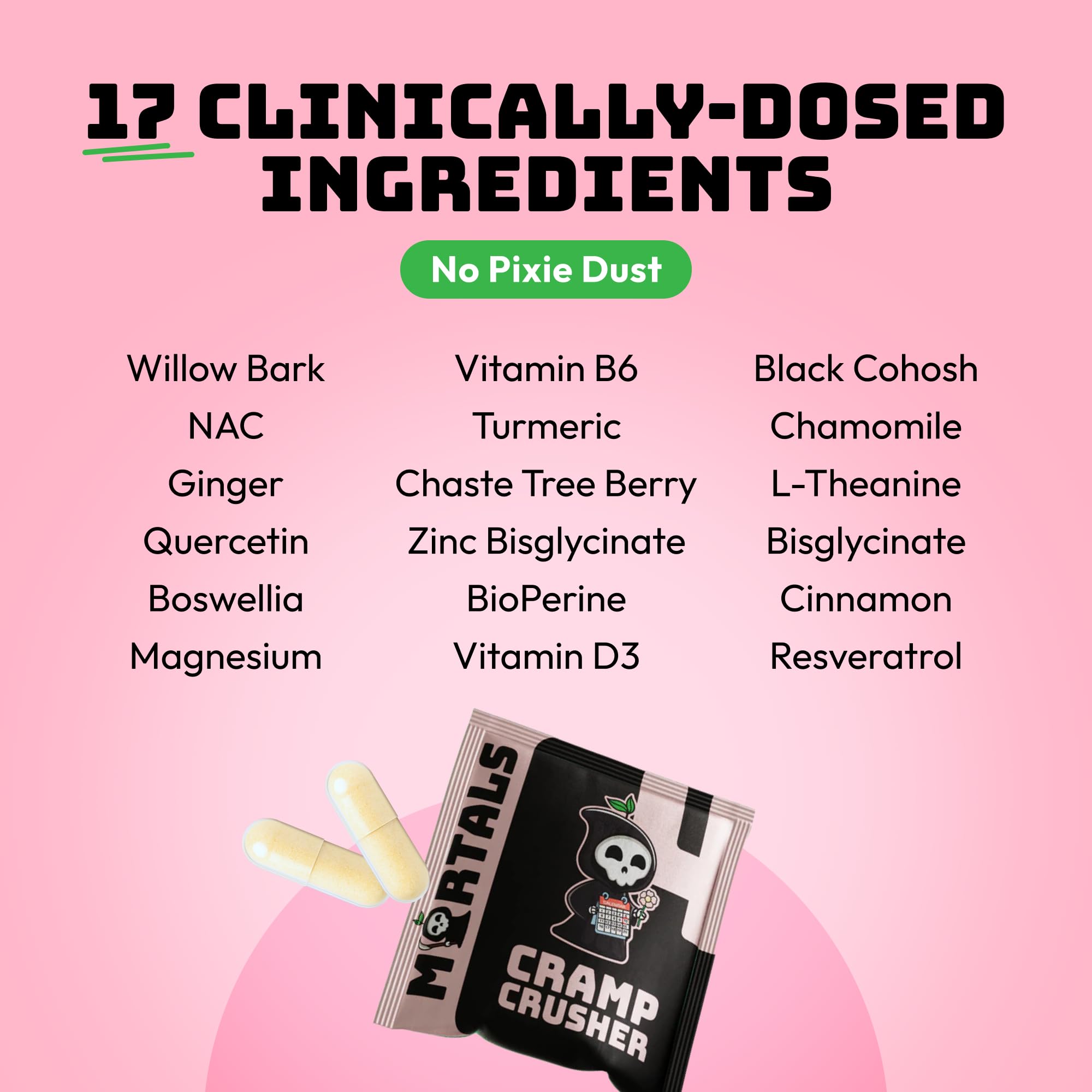 Mortals Cramp Crusher, Supports Bloating Relief for Women, Chasteberry, Magnesium Bisglycinate, Vitamin B6, Black Cohosh, Women's Hormone Balance Supplement, PMS Relief, (50 Capsules) Mortals Au supplements