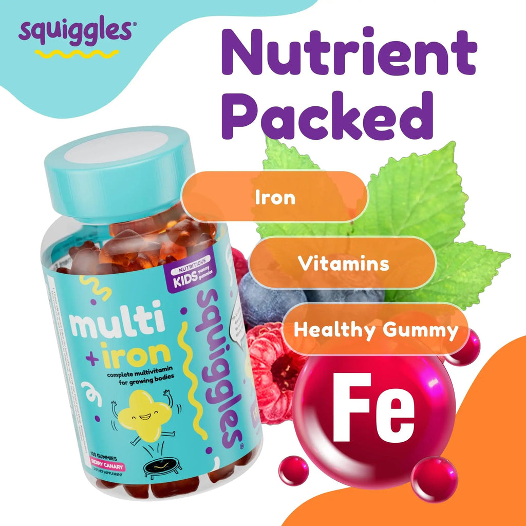 Squiggles Kids Multivitamin + Iron Gummies - Low Sugar Gummy Vitamins with Iron Supplements for Kids Squiggles Au supplements