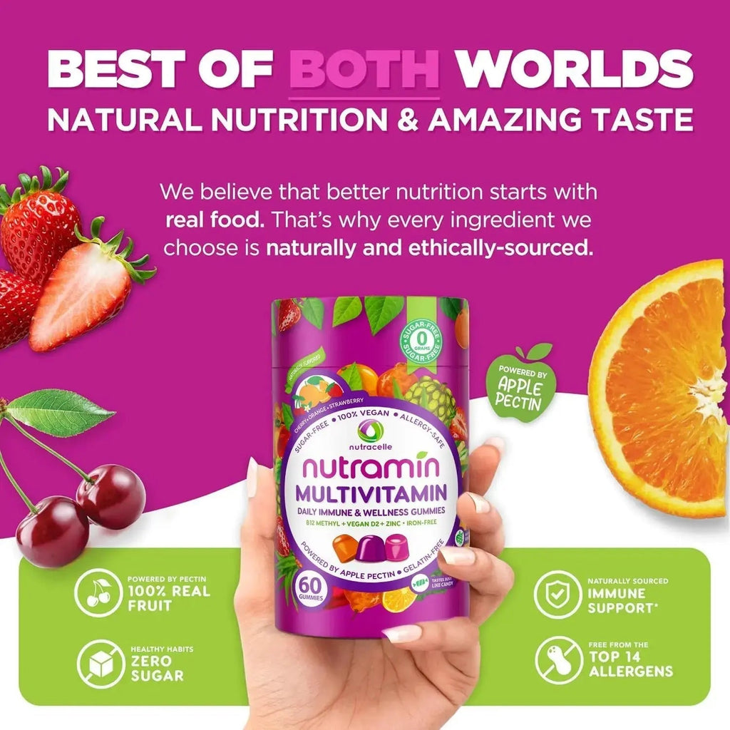 NUTRAMIN Daily Vegan Keto Multivitamin Gummies Non-GMO Natural Vitamin C D + Zinc for Immunity, Plant-Based, Sugar-Free, Nut-Free Nutracelle Au supplements