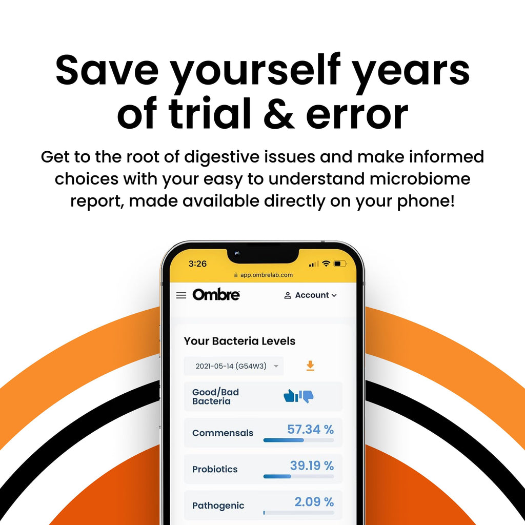 Ombre Gut Health Test Kit - Probiotic Recommender at Home Test for Women & Men - Detailed Custom Gut Microbiome Analysis for Digestive, Immune and Mental Health with Food Suggestions Ombre Au supplements