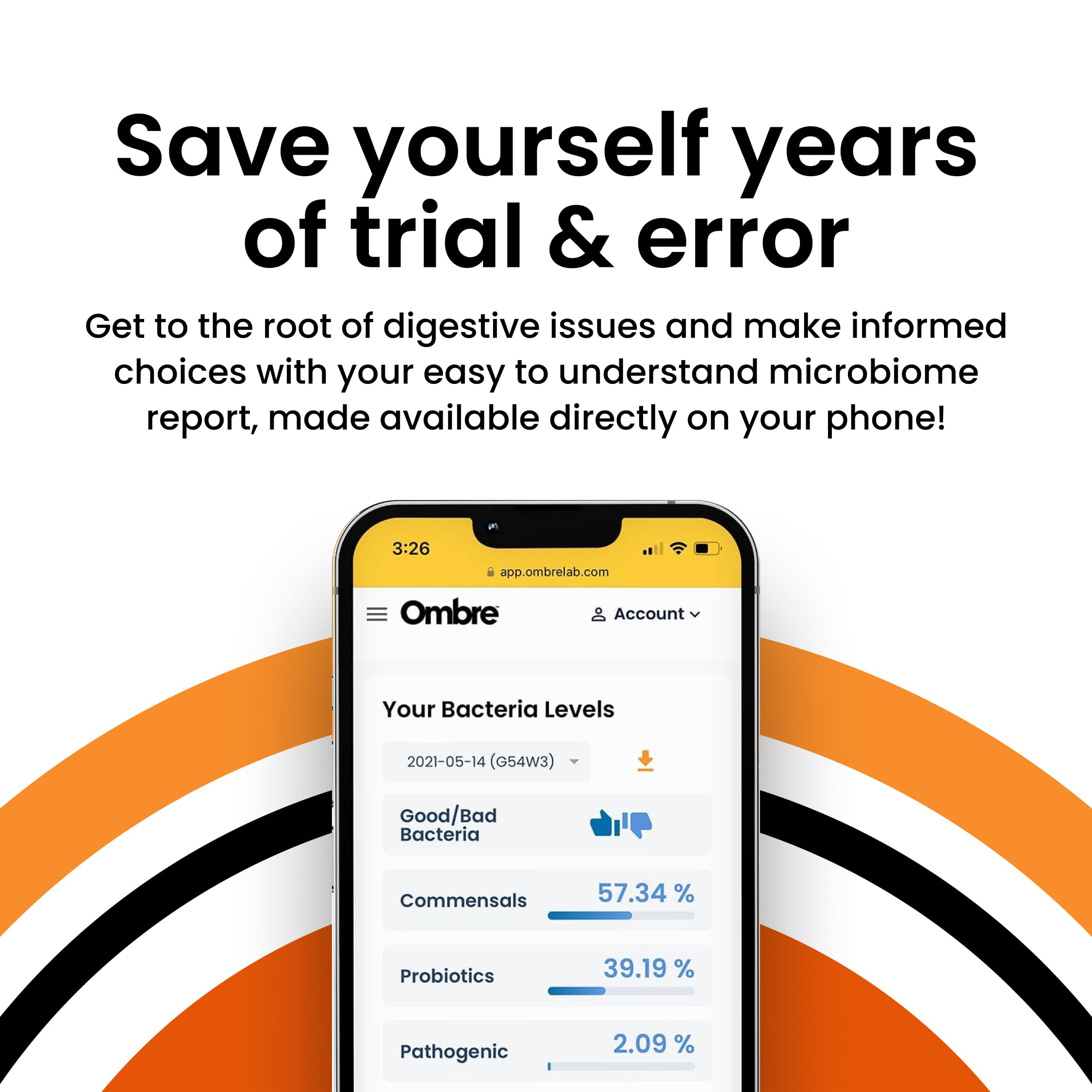Ombre Gut Health Test Kit - Probiotic Recommender at Home Test for Women & Men - Detailed Custom Gut Microbiome Analysis for Digestive, Immune and Mental Health with Food Suggestions Ombre Au supplements
