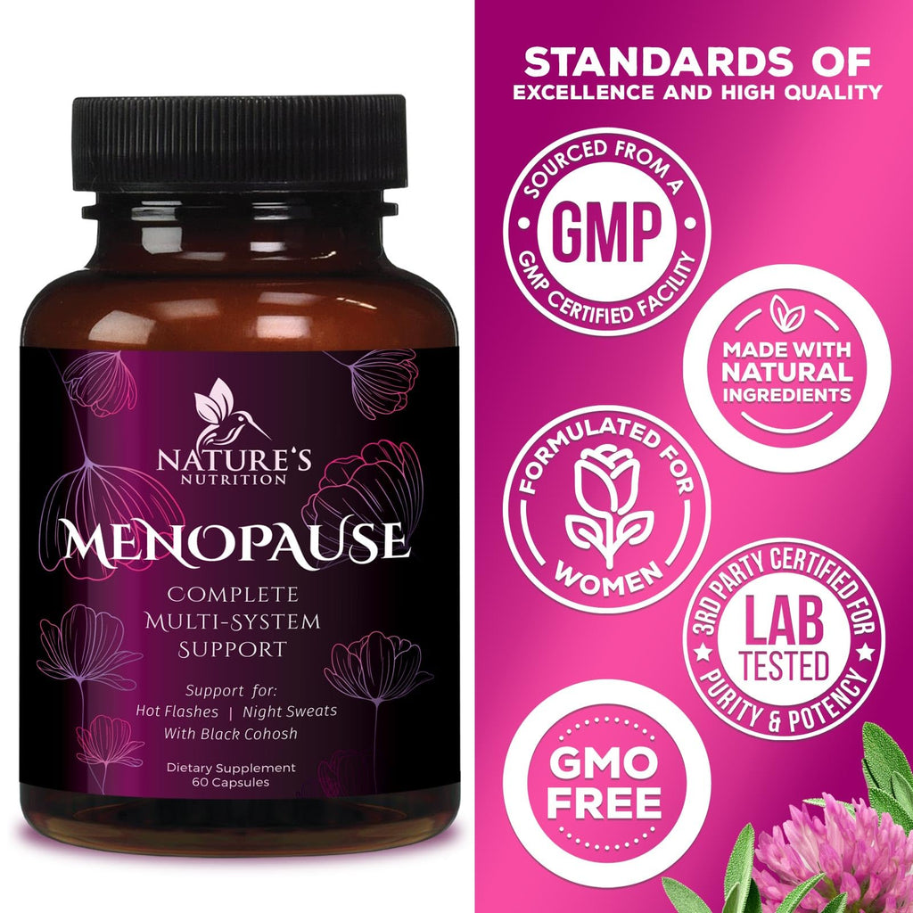 Menopause Supplements for Women - Complete Menopause Relief with Dong Quai & Black Cohosh - For Natural, Mild Hot Flash & Night Sweats - Hormone, Energy & Balance Support, Bottled in USA - 60 Capsules Nature's Nutrition Au supplements