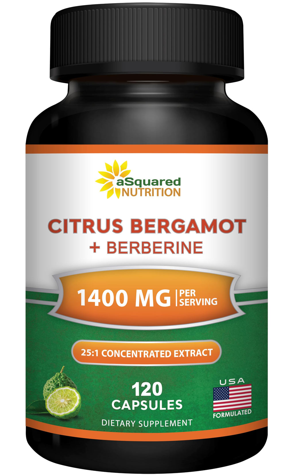 aSquared Nutrition Citrus Bergamot with Berberine Supplement - 1400mg Per Serving Max Strength Complex - 120 Capsules - Supports Cardiovascular Health