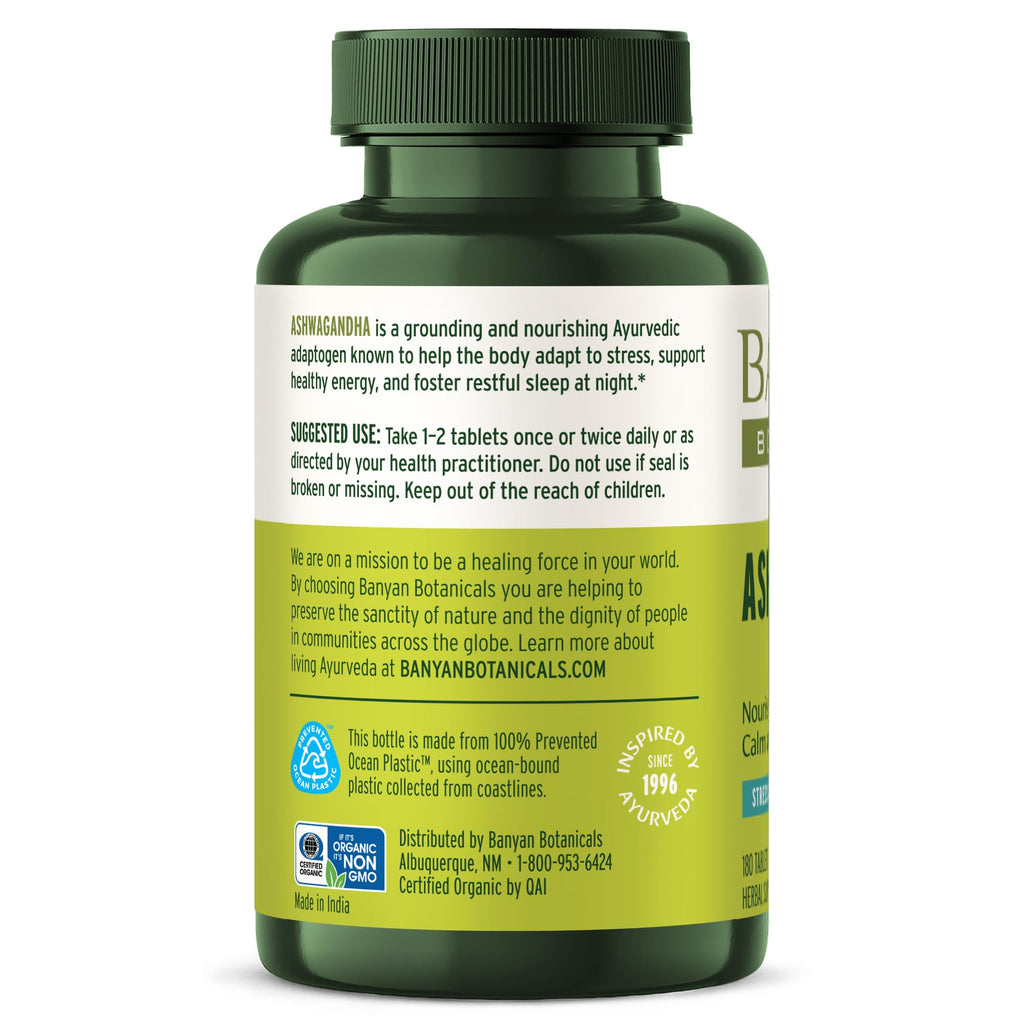 Banyan Botanicals Organic Ashwagandha - 1000mg per Serving - Cortisol Manager & Stress Relief Supplement - Adrenal Support for Mood, Restful Sleep & Muscle Recovery - 180 Tablets - Non-GMO, Vegan* Banyan Botanicals Au supplements