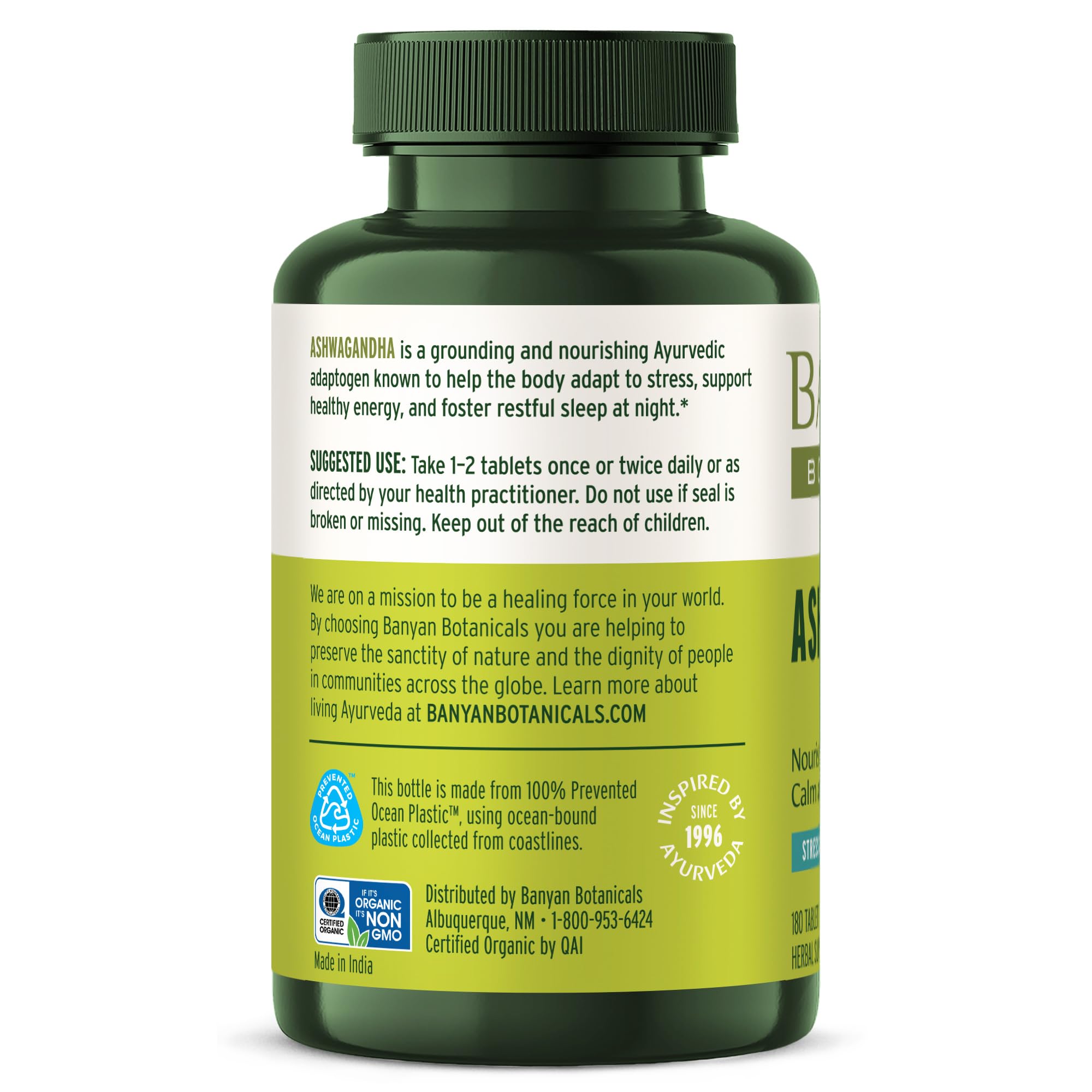 Banyan Botanicals Organic Ashwagandha - 1000mg per Serving - Cortisol Manager & Stress Relief Supplement - Adrenal Support for Mood, Restful Sleep & Muscle Recovery - 180 Tablets - Non-GMO, Vegan* Banyan Botanicals Au supplements