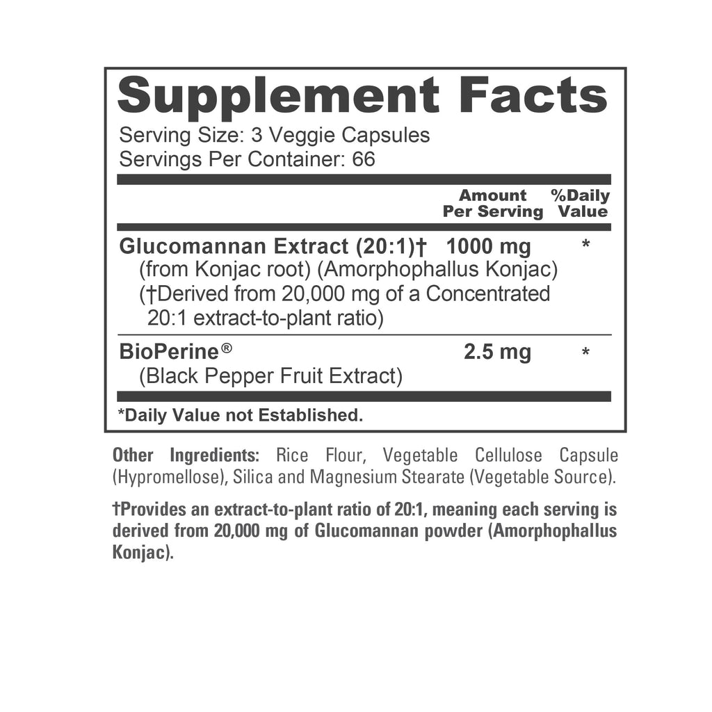 NusaPure Glucomannan 20,000 mg per Serving 200 VCaps (20:1 Extract, BioPerine Non-GMO, Vegan) Konjac Root NusaPure Au supplements
