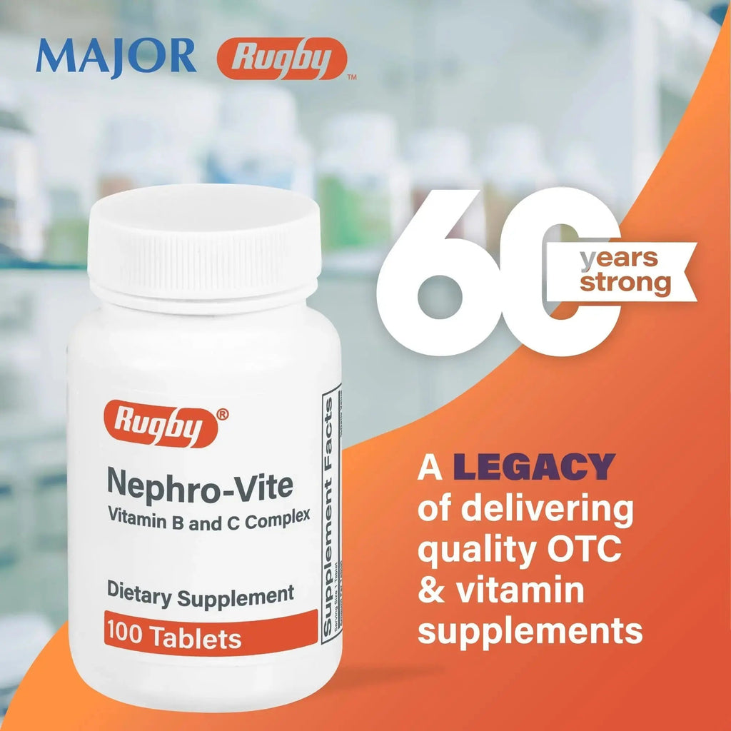 Rugby Nephro-Vite Vitamin B and C Complex Tablets - Dietary Supplement - 100 Count (1 Pack) RUGBY LABORATORIES Au supplements