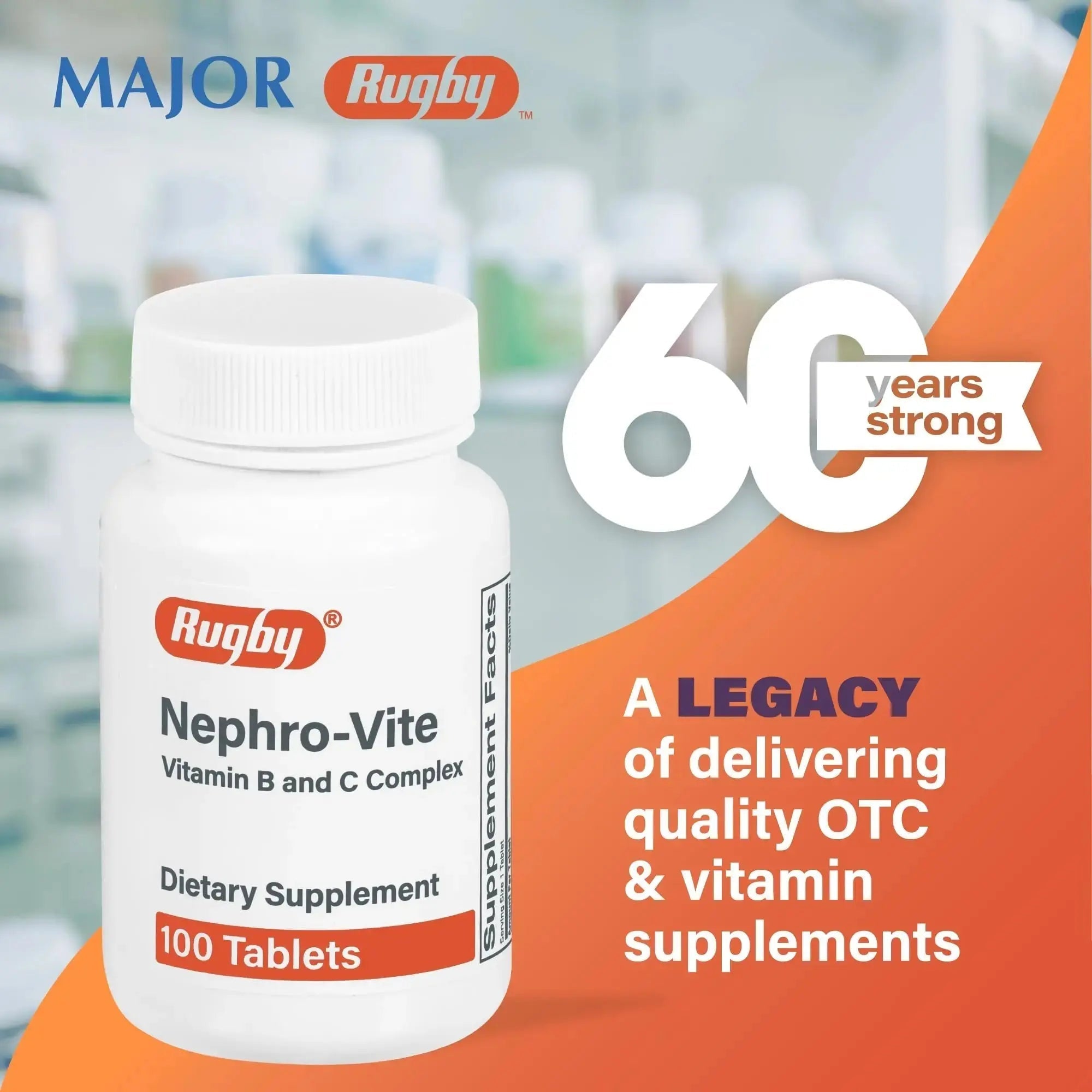 Rugby Nephro-Vite Vitamin B and C Complex Tablets - Dietary Supplement - 100 Count (1 Pack) RUGBY LABORATORIES Au supplements