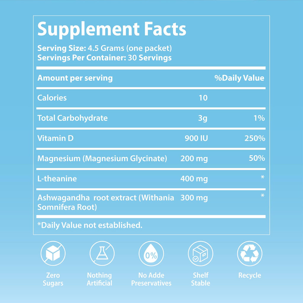 UltraCalm Super Cortisol Drink with Magnesium Glycinate, Ashwagandha, L-Theanine, Vitamin D3, Magnesium Powder for Sleep & Stress Relief