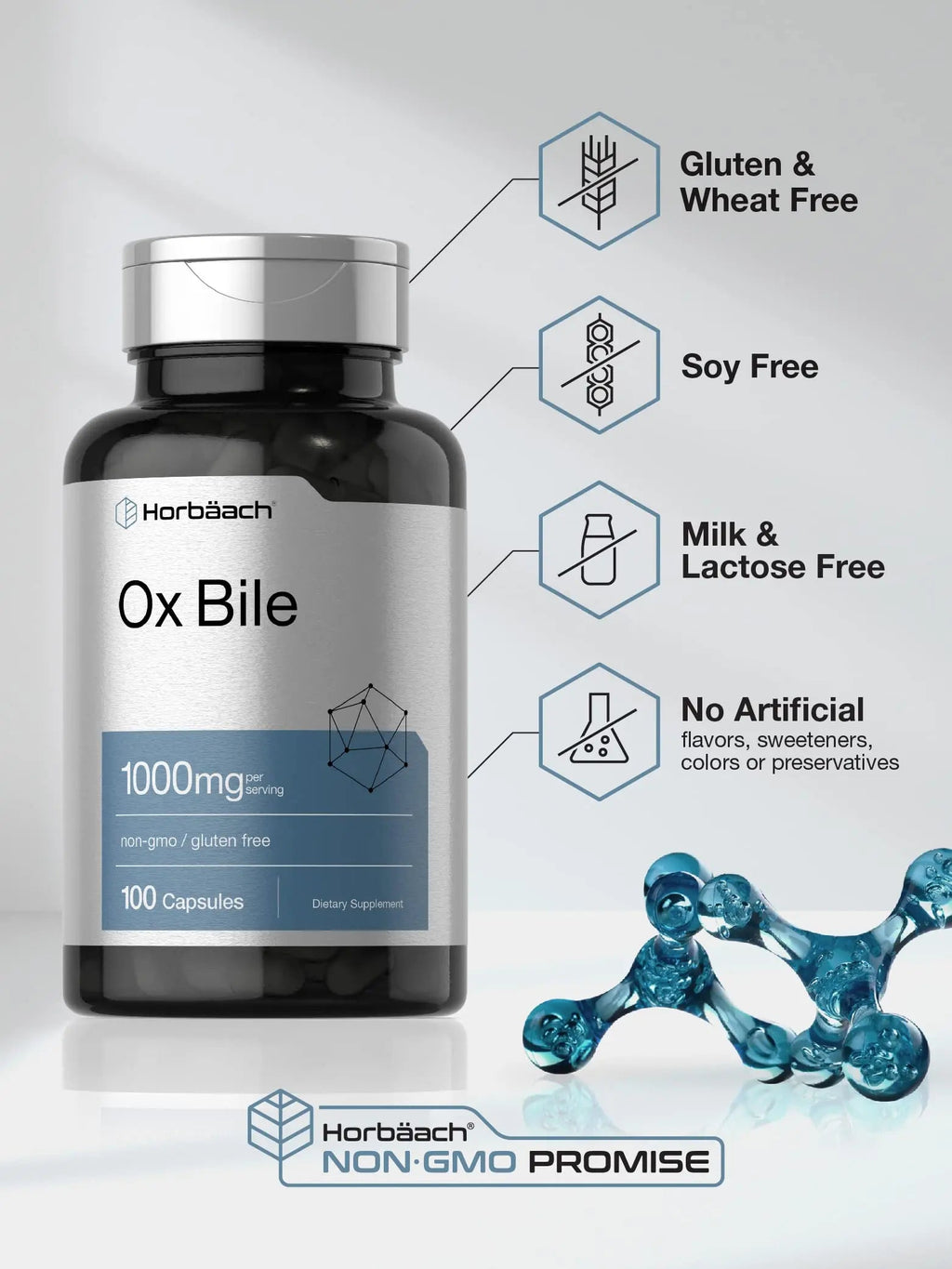 Ox Bile 1000 mg 100 Capsules | Digestive Enzymes Supplement | Non-GMO & Gluten Free Horbäach Au supplements
