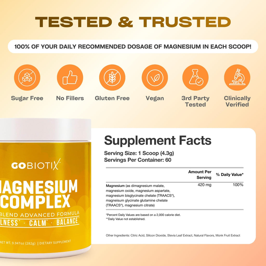 GoBiotix Magnesium Glycinate Powder – Cortisol Supplements for Women and Men – High Absorption Magnesium Complex Calm Supplement with Citrate, Malate – Sugar Free – 420 mg, 60 Servings - Honey Citrus GOBIOTIX Au supplements