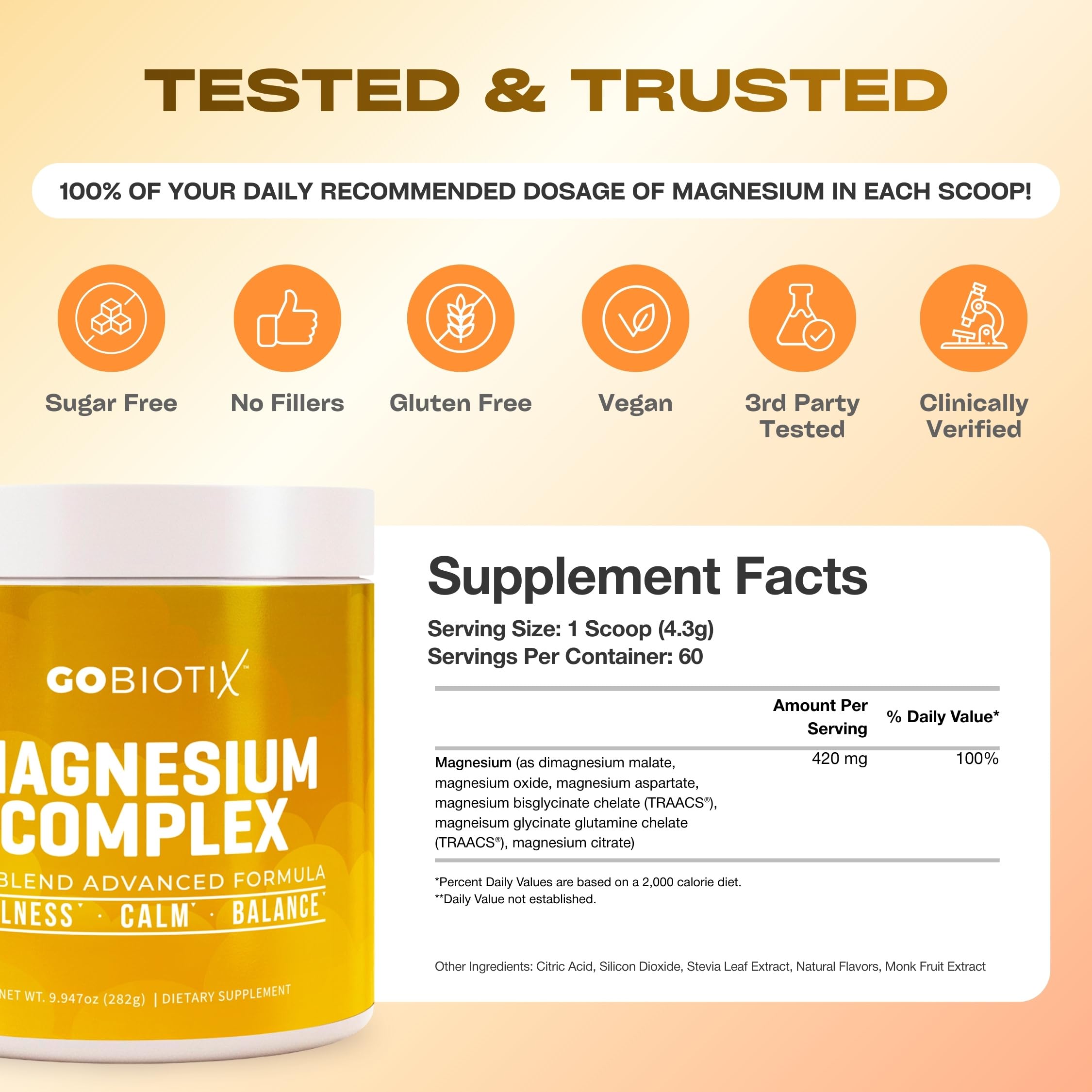 GoBiotix Magnesium Glycinate Powder – Cortisol Supplements for Women and Men – High Absorption Magnesium Complex Calm Supplement with Citrate, Malate – Sugar Free – 420 mg, 60 Servings - Honey Citrus GOBIOTIX Au supplements
