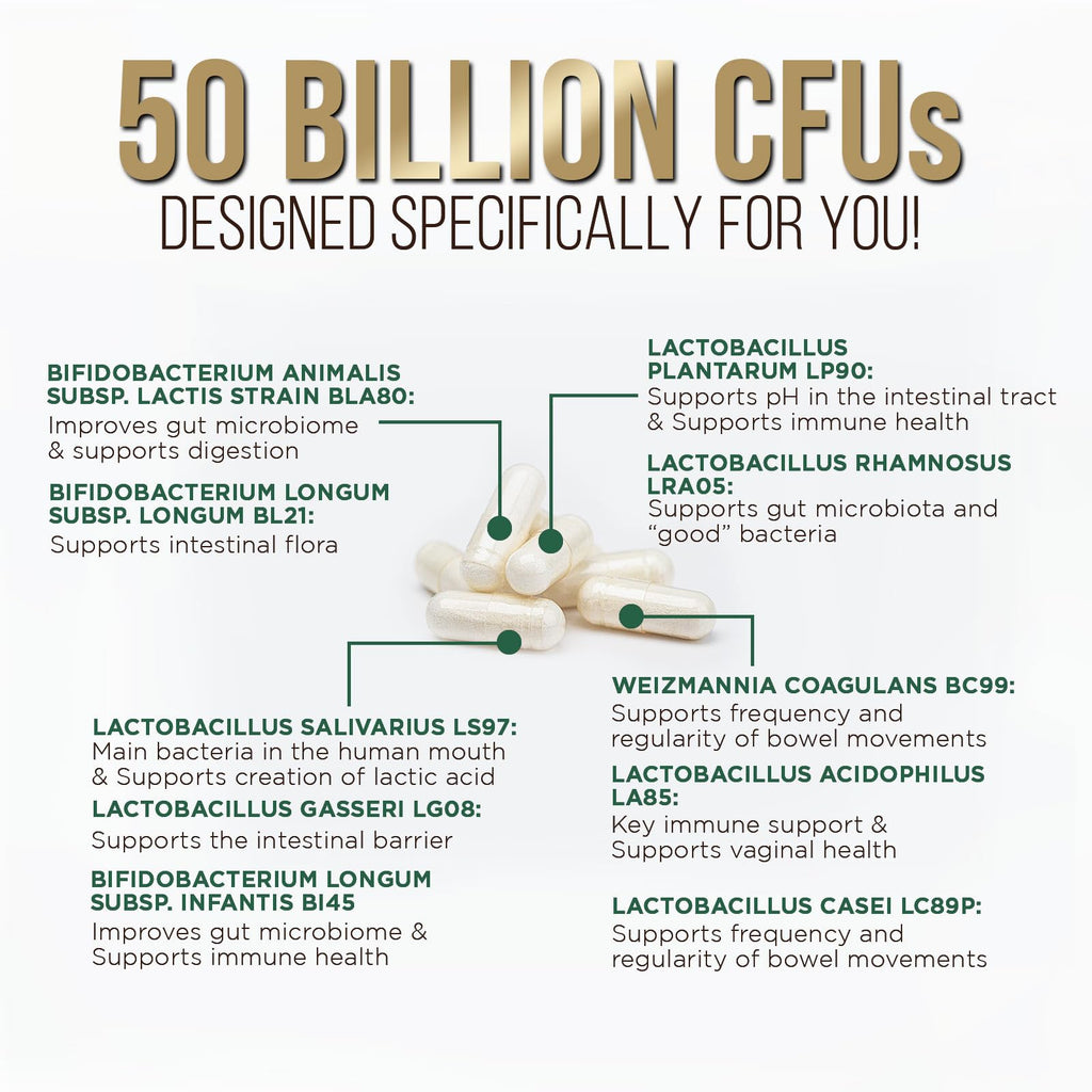 Probiotics 50 Billion CFU per Serving - 10 Strains + Prebiotics - Digestive Health, Gut & Immune Support - Occasional Constipation, Gas & Bloating Support for Women & Men, Bottled USA - 60 Capsules Health Nutrition Naturals Au supplements