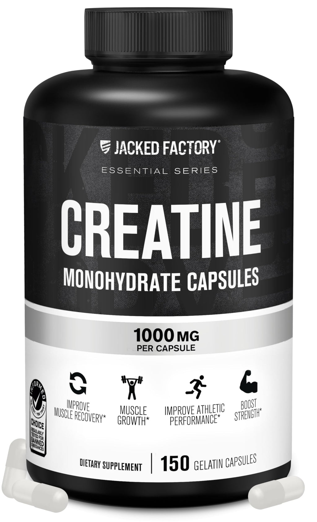 Jacked Factory Creatine Monohydrate Capsules - Creatine Pills for Muscle Growth, Increased Strength, Enhanced Energy Output and Improved Athletic Performance - 150 Capsules Jacked Factory Au supplements