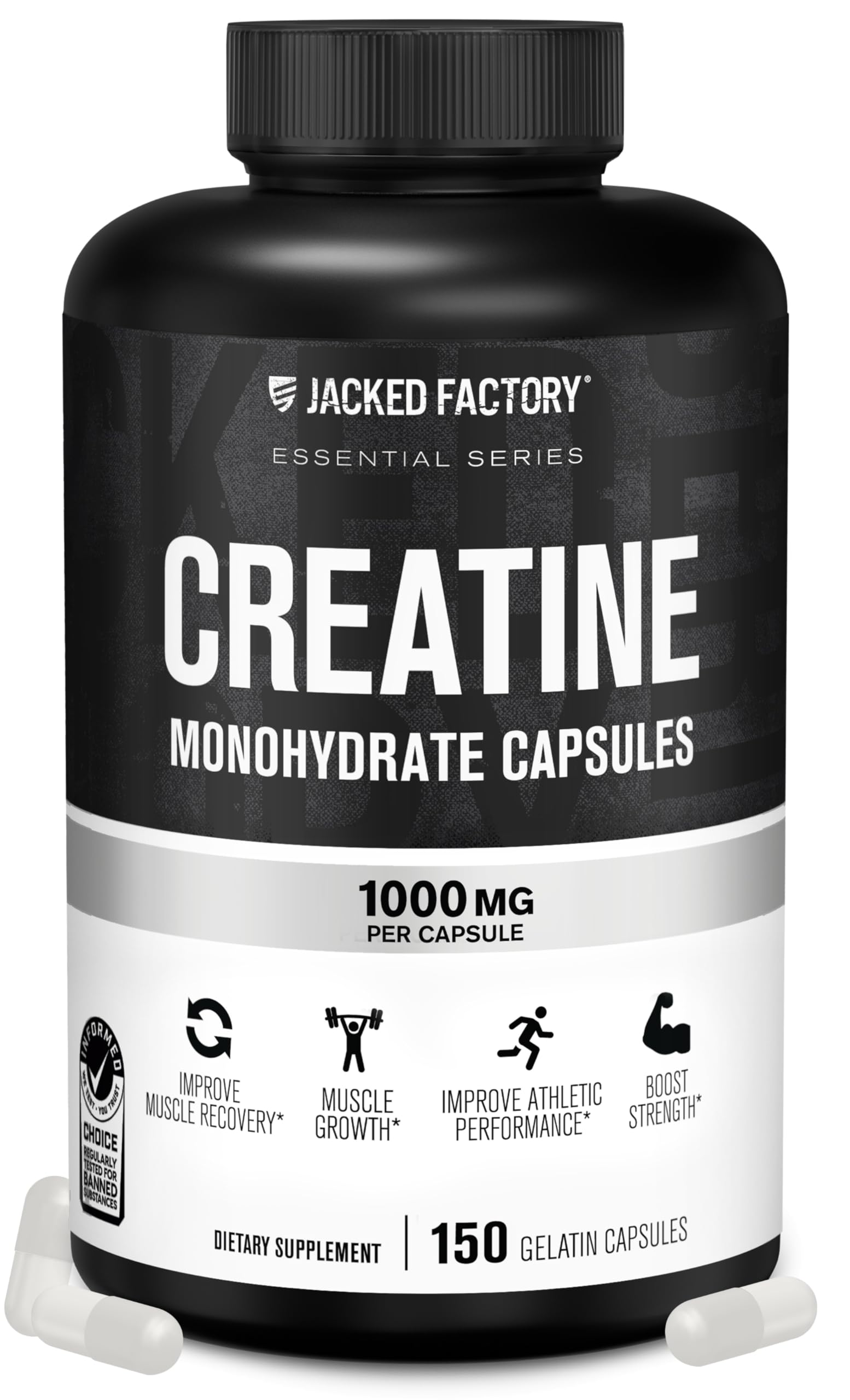Jacked Factory Creatine Monohydrate Capsules - Creatine Pills for Muscle Growth, Increased Strength, Enhanced Energy Output and Improved Athletic Performance - 150 Capsules Jacked Factory Au supplements