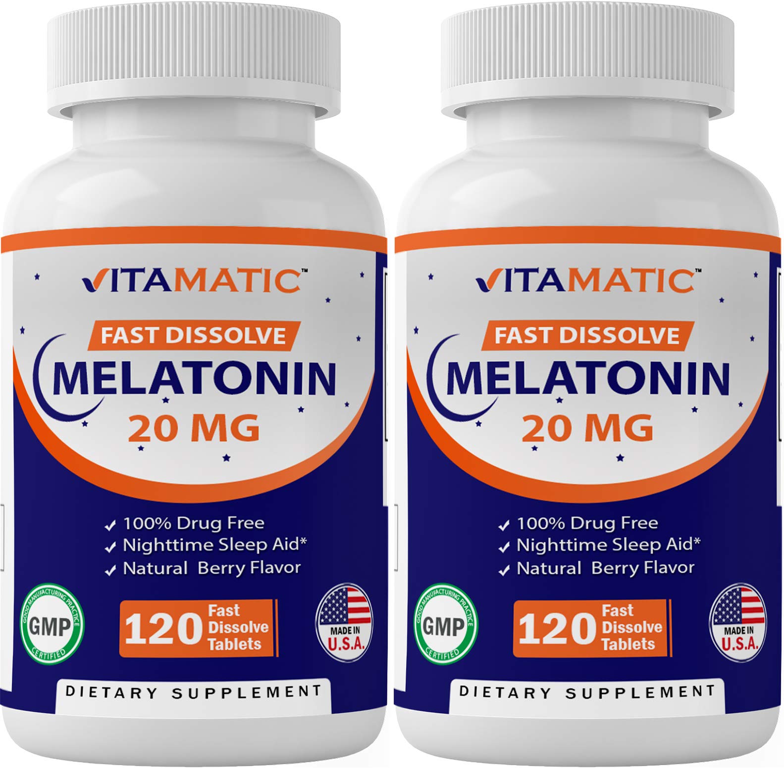 Vitamatic 2 Pack Melatonin 20mg Fast Dissolve 120 Tablets - Natural Berry Vitamatic Au supplements