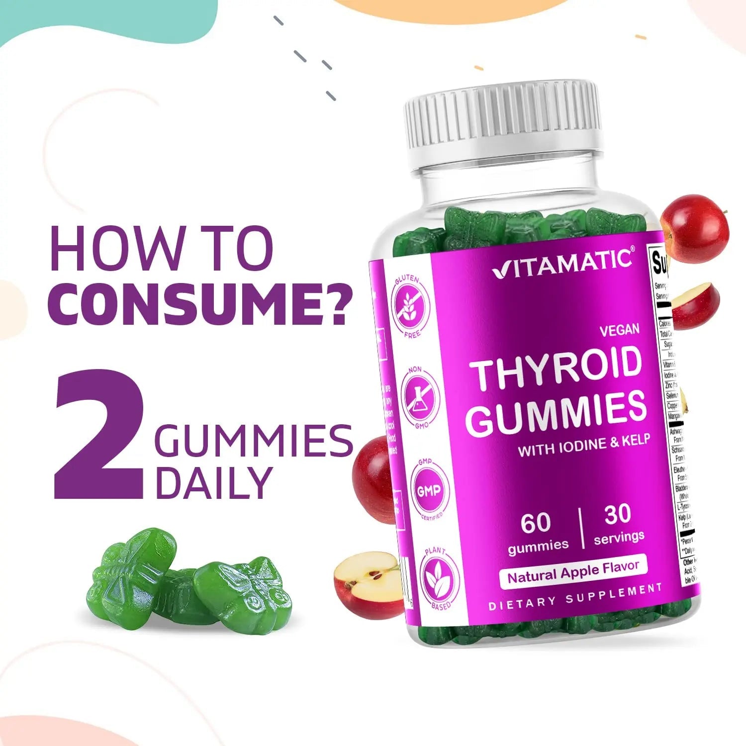 Vitamatic Vegan Thyroid Support Gummies with Iodine & Kelp - 60 Count - Improve Your Vitamatic Au supplements