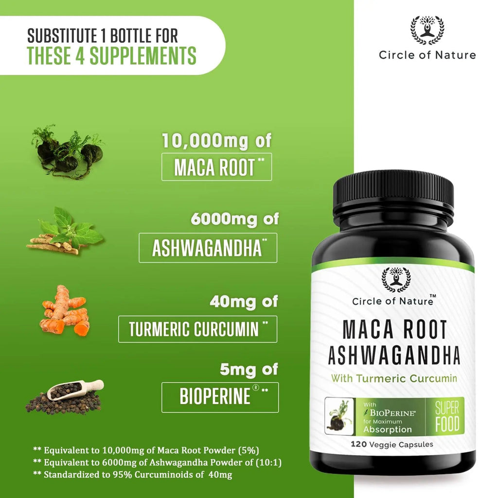 Maca Root 10,000 mg, Ashwagandha 6000mg Extract, Capsules for Men & Women CIRCLE OF NATURE Au supplements