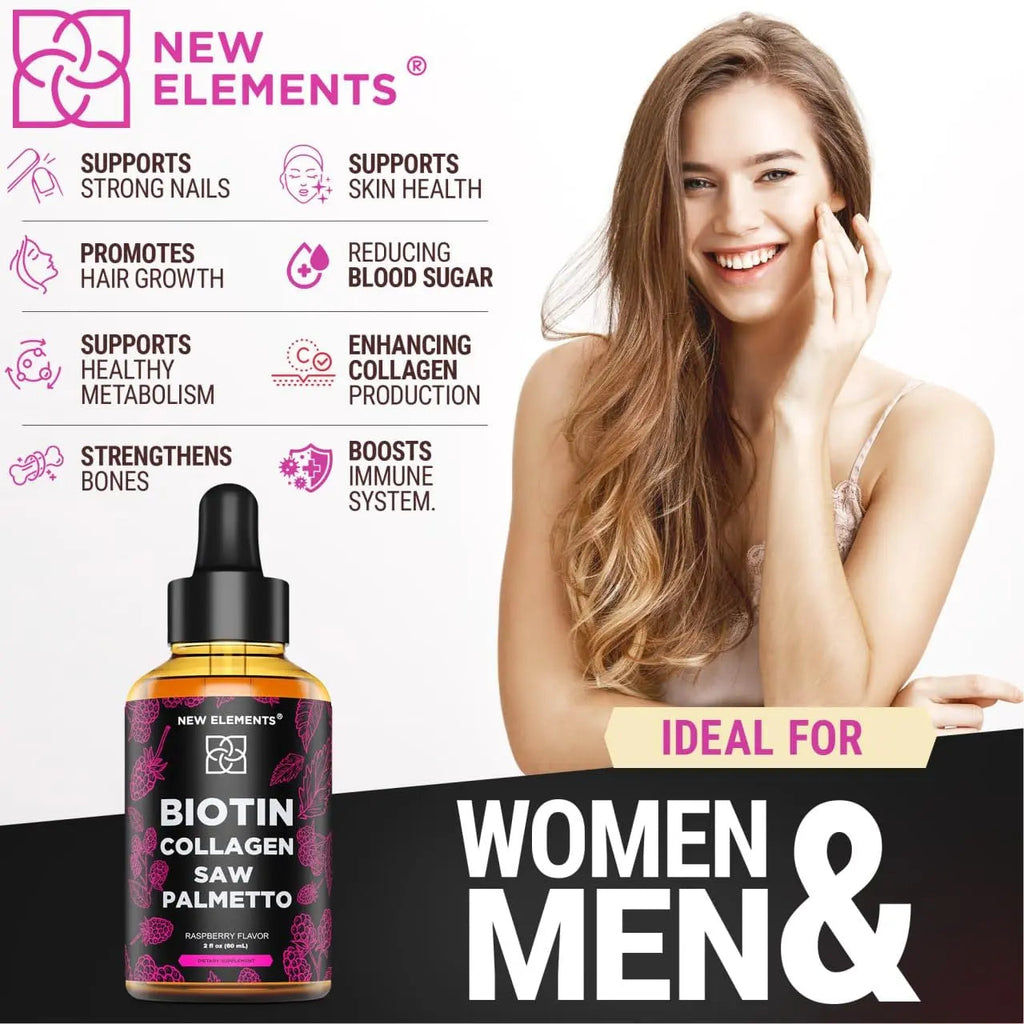Liquid Biotin with Collagen & Saw Palmetto Extract for Women and Men | Hair Growth New Elements Au supplements