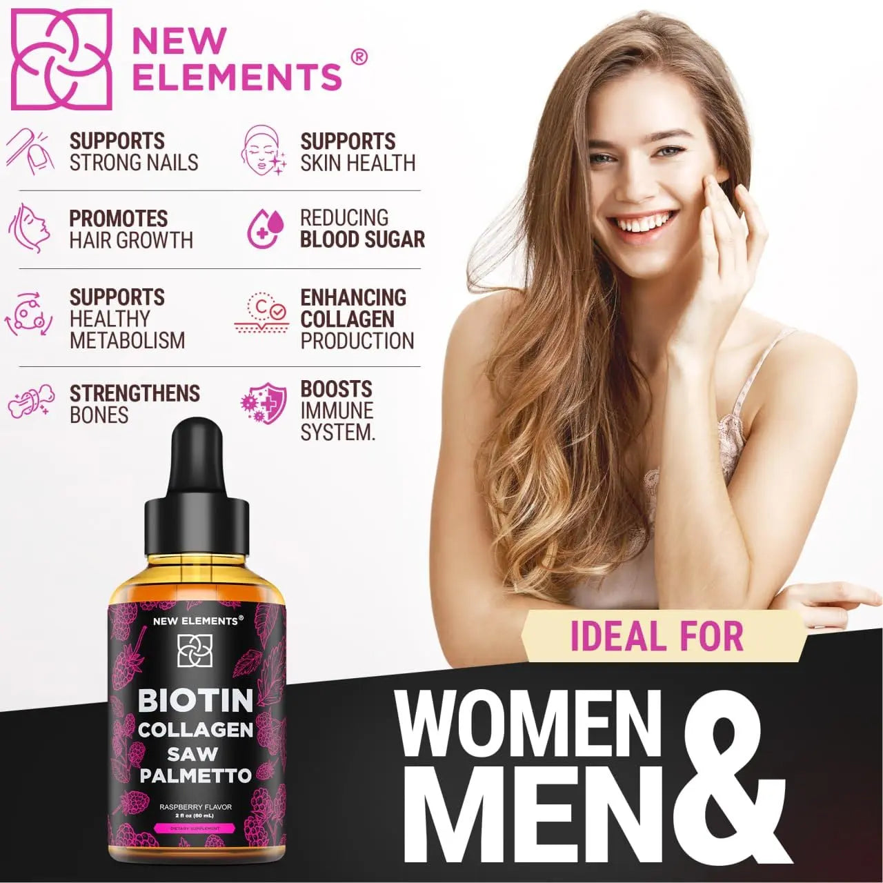 Liquid Biotin with Collagen & Saw Palmetto Extract for Women and Men | Hair Growth New Elements Au supplements