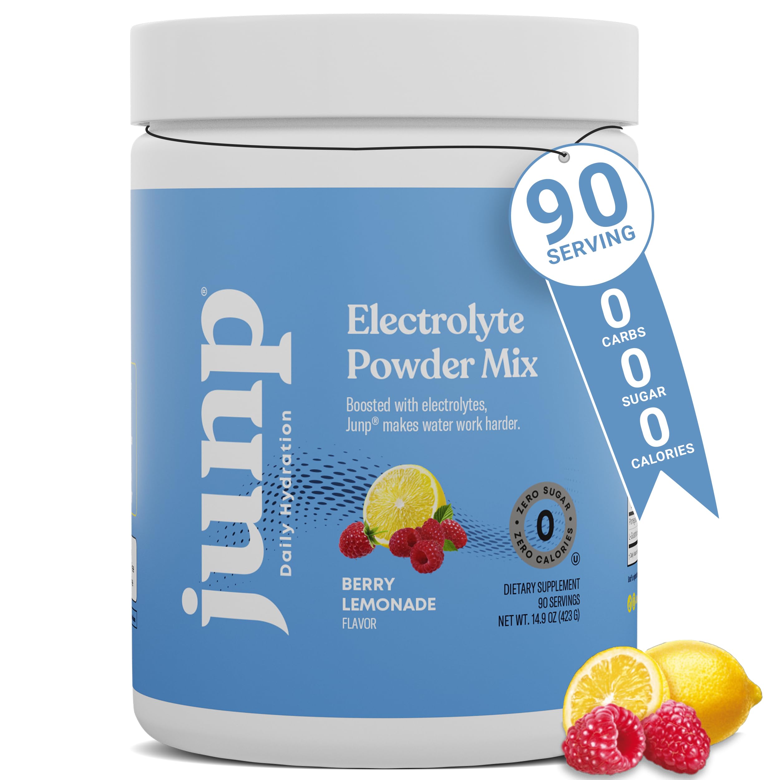 JUNP Electrolytes Powder No Sugar No Carbs – Berry Lemonade Keto Electrolyte Drink Mix - Potassium & Salt Hydration Powder Electrolytes - Zero Calorie Sugar Free Electrolyte Powder, 90 Servings