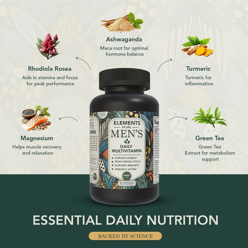 Multivitamin for Men with Vitamin D, K2, Zinc, Vitamin B12, A, E, B6, Calcium – Immune Health & Energy Support Daily Mens Multivitamins Elements of LIfe Au supplements