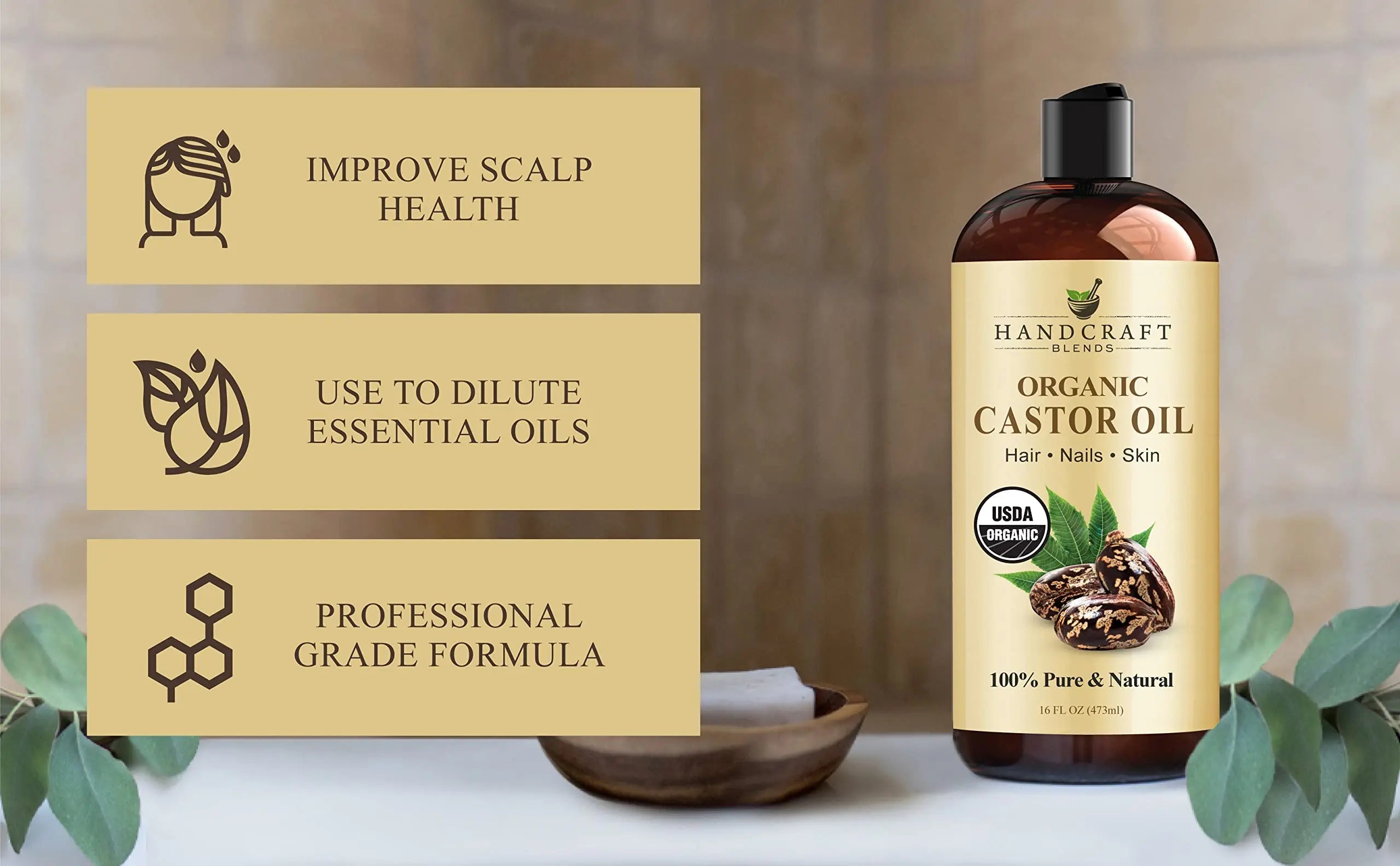 Handcraft Blends Organic Castor Oil for Hair Growth, Eyelashes and Eyebrows - 100% Pure Handcraft Blends Au supplements
