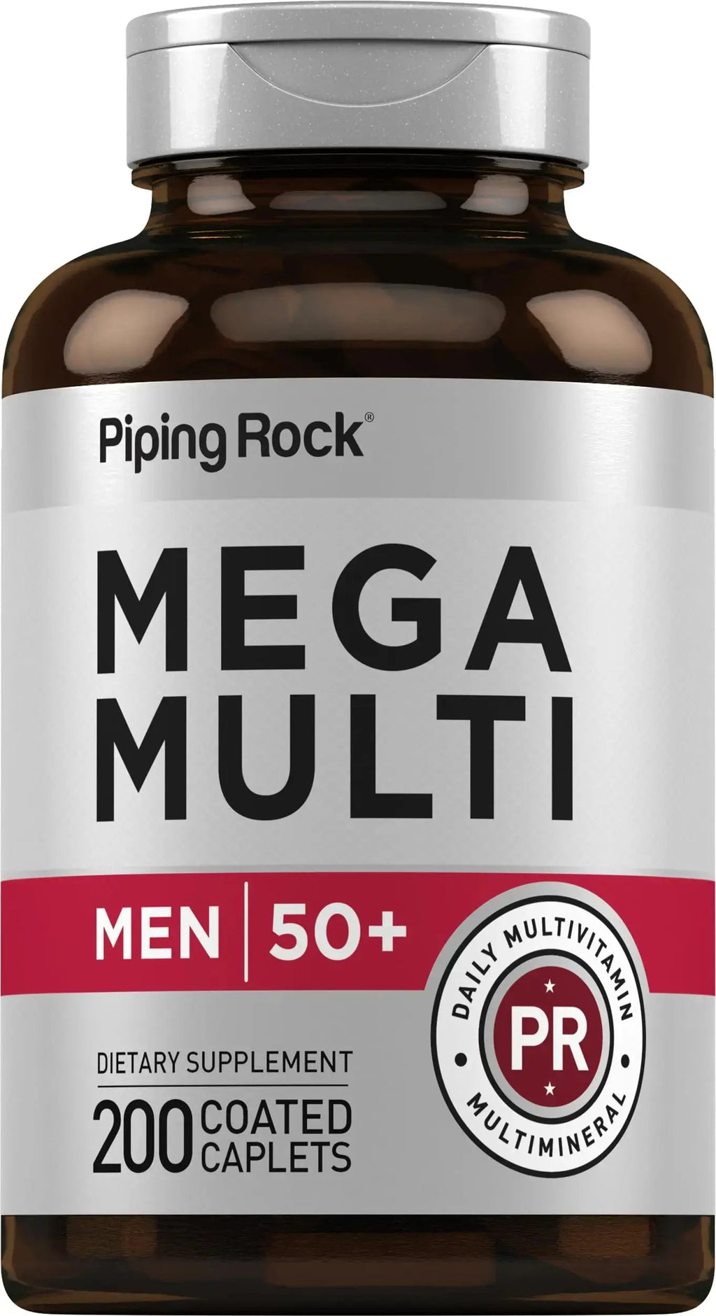 Piping Rock Multivitamin for Men Over 50+ | 200 Caplets | Mega 50 Plus Daily Multimineral | with Magnesium, Calcium, Zinc | Piping Rock Au supplements