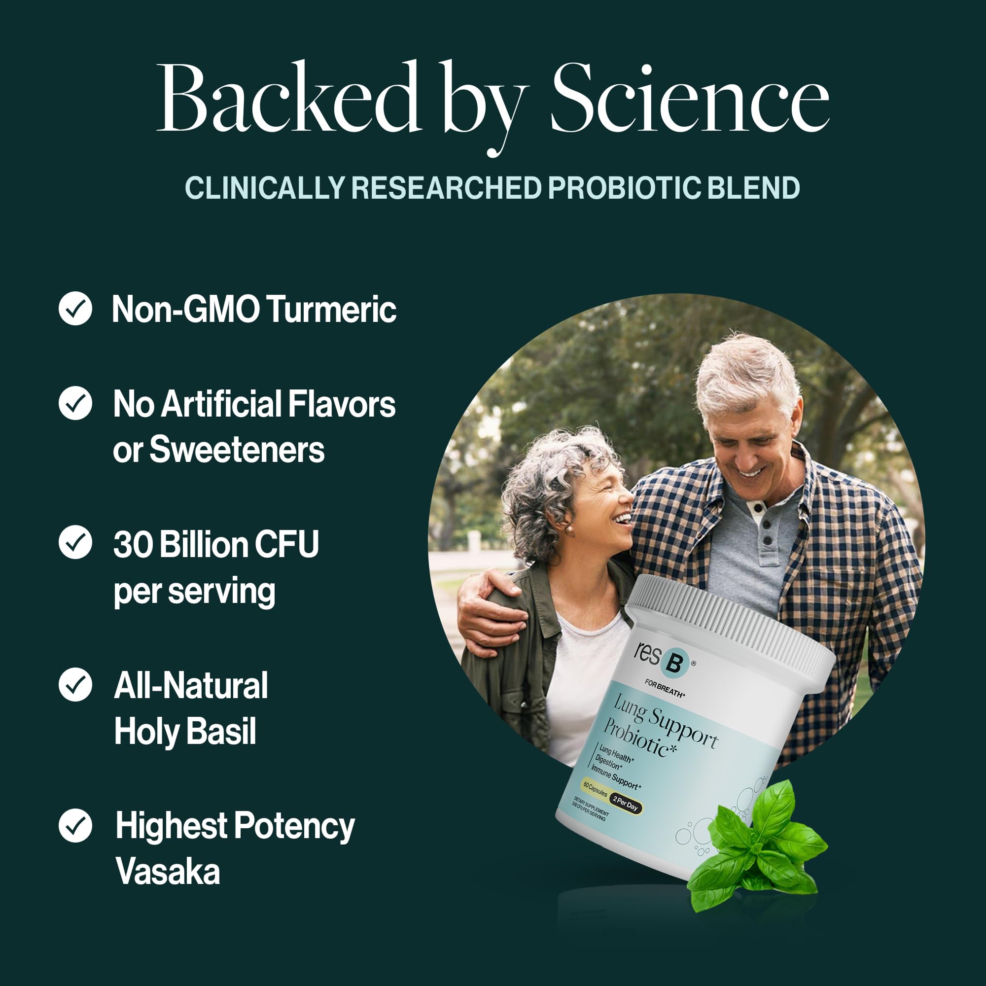 resB Lung Support Probiotic Supplement - Lung Health Supplement for Smokers, Gut Health, Immune & Digestive Support, Respiratory Care, Holy Basil & Turmeric, Clinically Trialed - 60 Capsules ResBiotic Au supplements