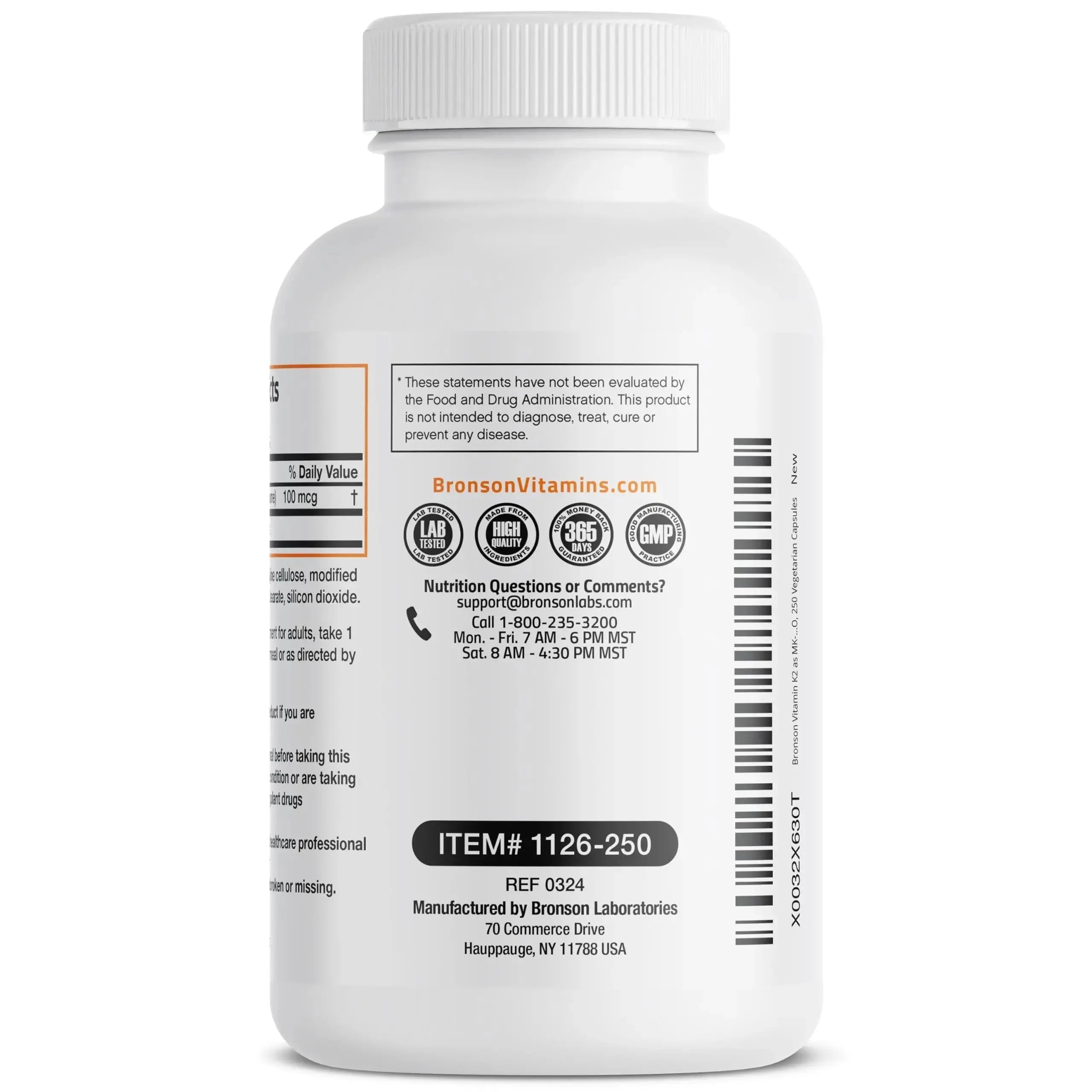 Bronson Vitamin K2 as MK-7 Menaquinone 100 mcg Non-GMO, 250 Capsules Bronson Au supplements